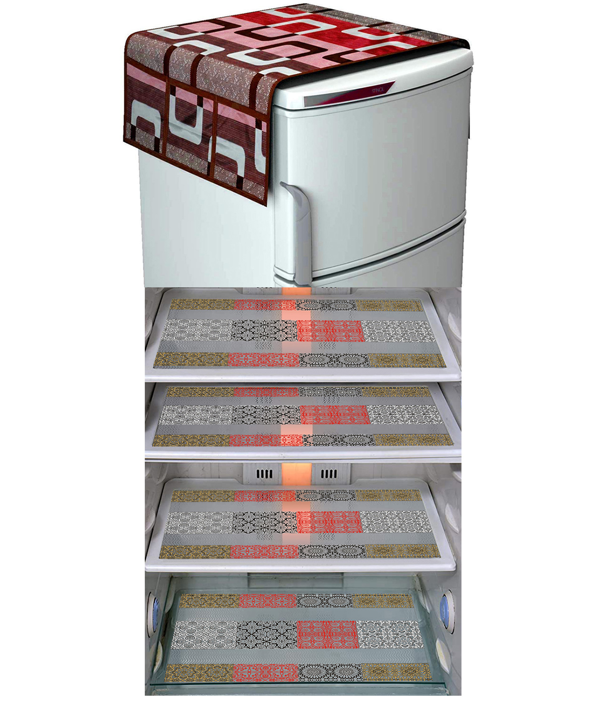 Dakshya Industries Fridge Top Cover and Fridge Mat Combo Set of 5-picture-21
