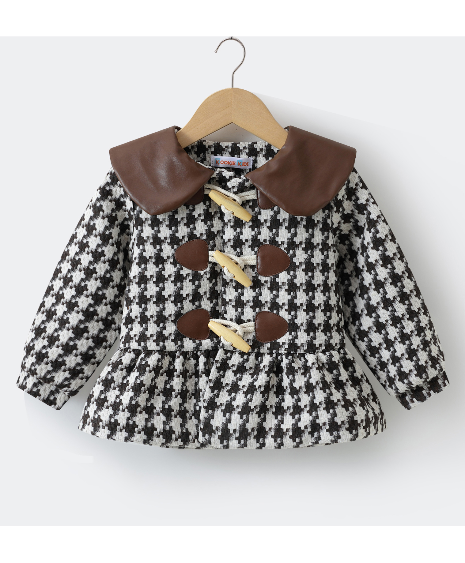 Kookie Kids Full Sleeves Collar Neck Front Open Winter Jacket with Checks Design - Brown-image-44
