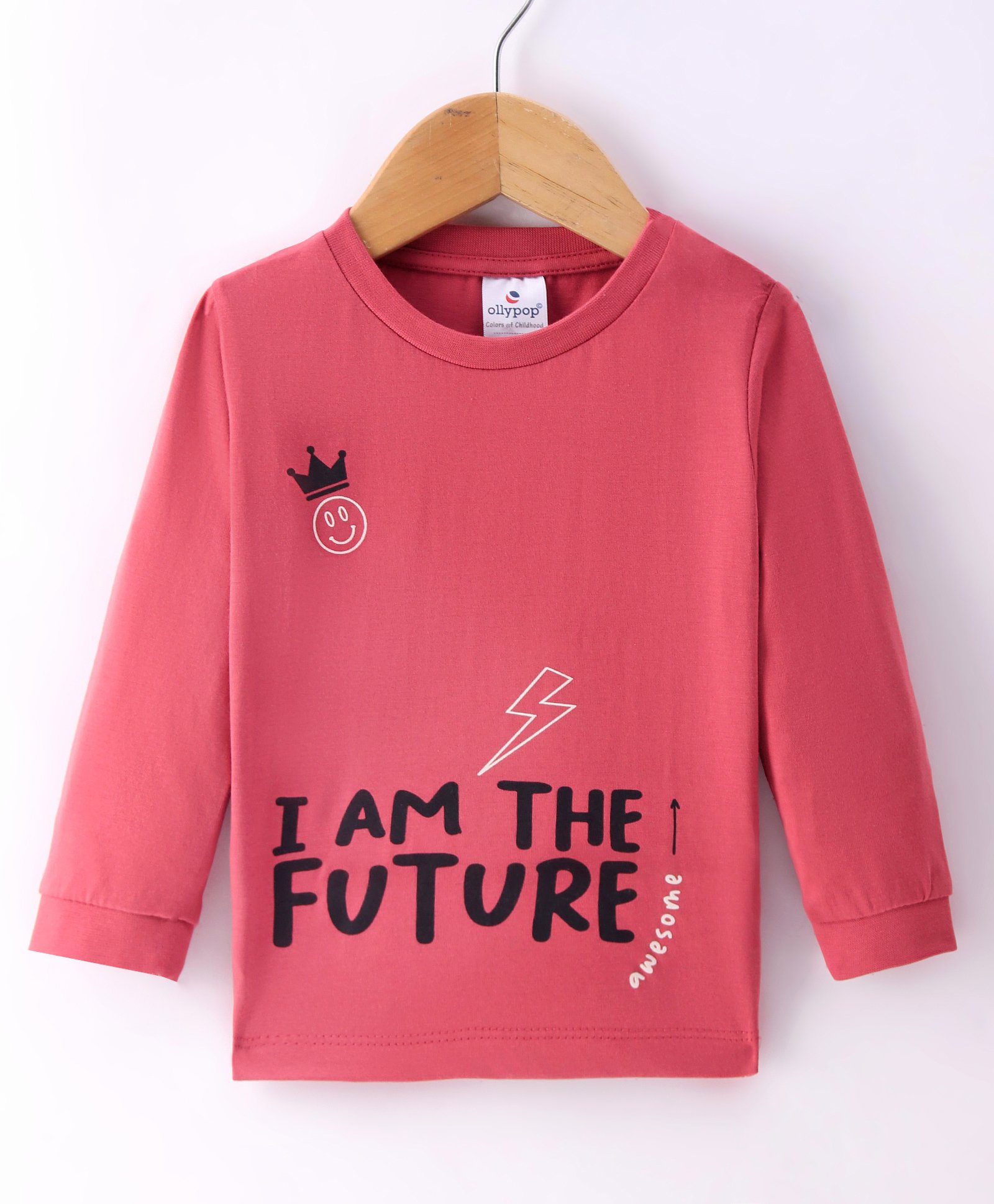 Ollypop Sinker Knit Full Sleeves T-Shirt with Text Print - Wine-picture-17