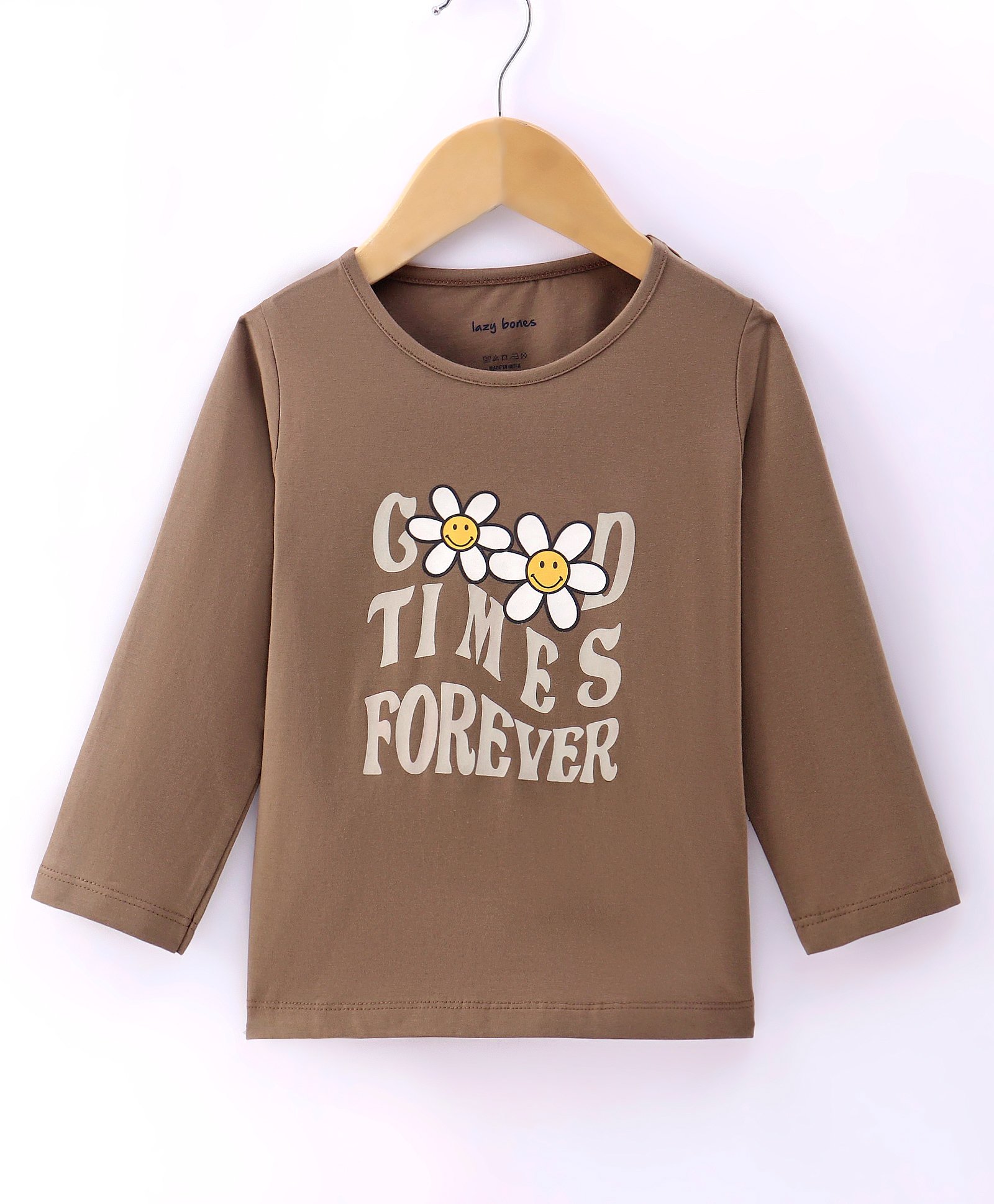 Lazy Bones Sinker Knit Full Sleeves T-Shirt with Floral Print - Light Brown-picture-16