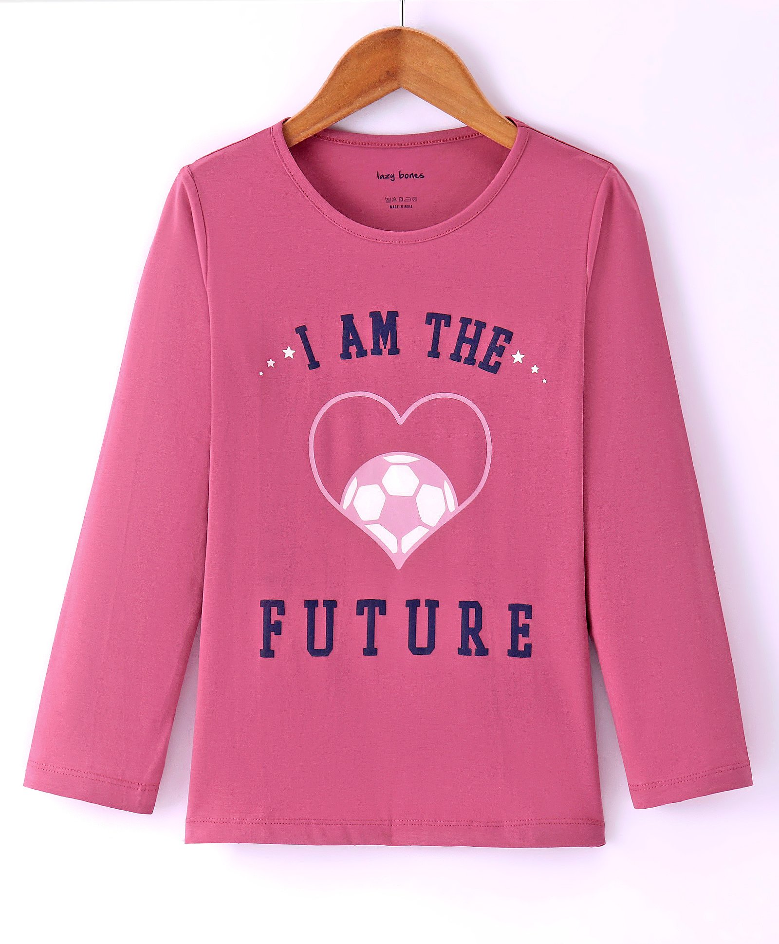 Lazy Bones Sinker Knit Full Sleeves T-Shirt with Text Print - Pink-picture-25