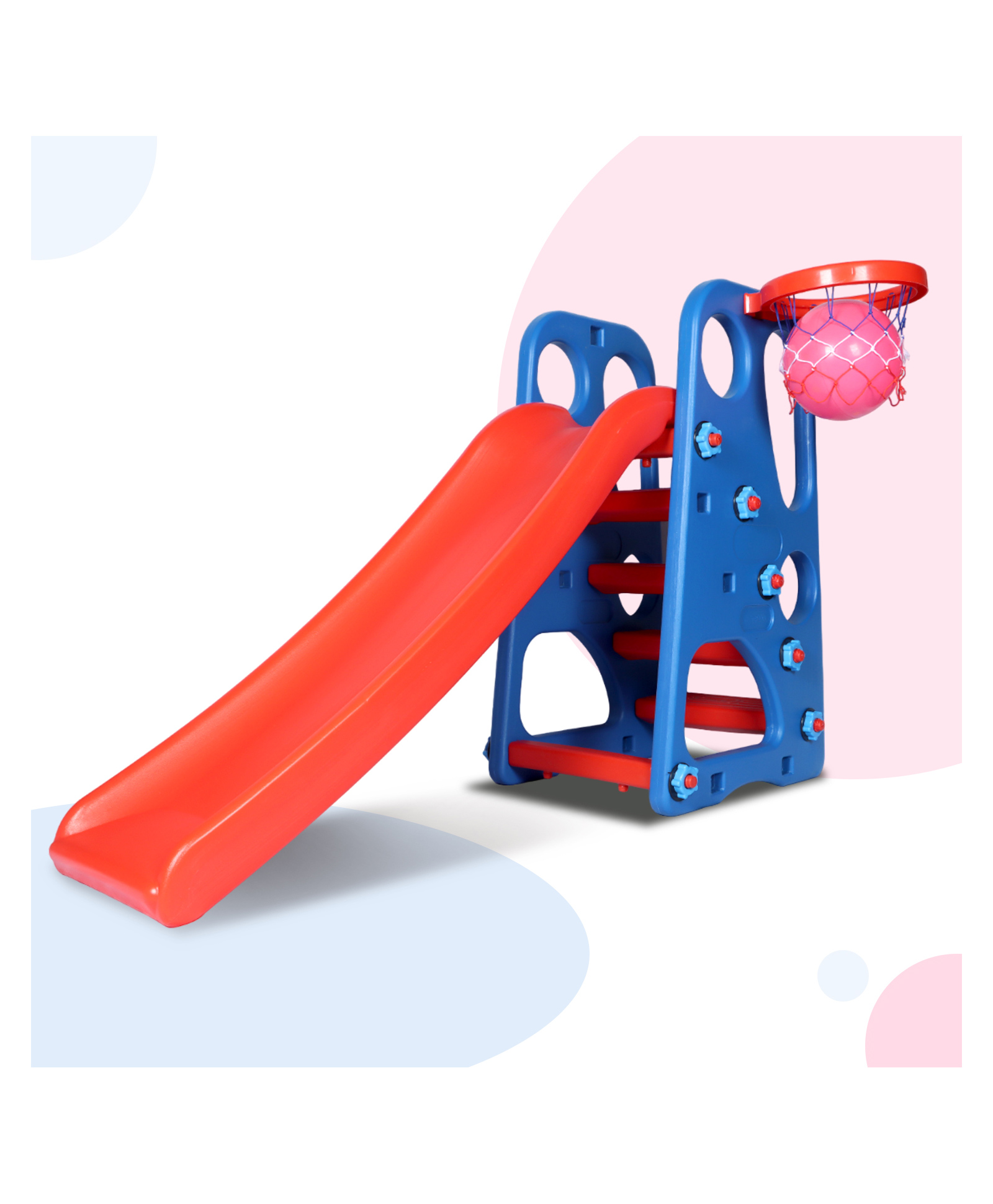 Toy Plus 2 in 1 Slide with Basket Ball Hoop - Blue and Red