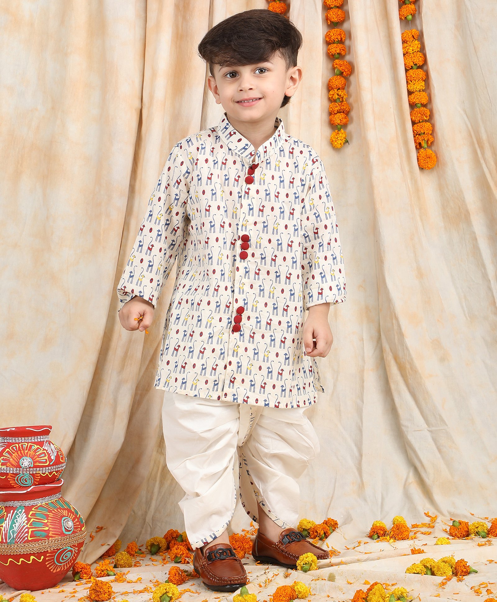 Polka Tots Full Sleeves Animals Printed Kurta With Dhoti Set - Multi Colour-picture-20
