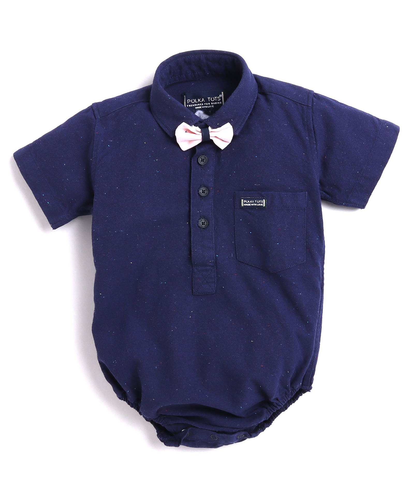 Polka Tots Cotton Half Sleeve Abstract Printed Romper  - Navy Blue-picture-22