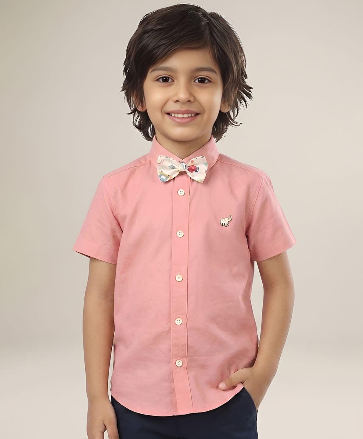 Polka Tots Half Sleeves Solid Shirt With Bow - Pink-picture-17