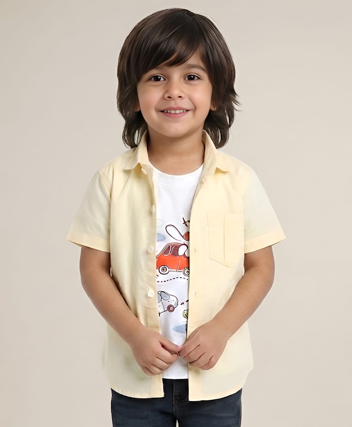 Polka Tots Half Sleeves Solid Shirt - Yellow-picture-13
