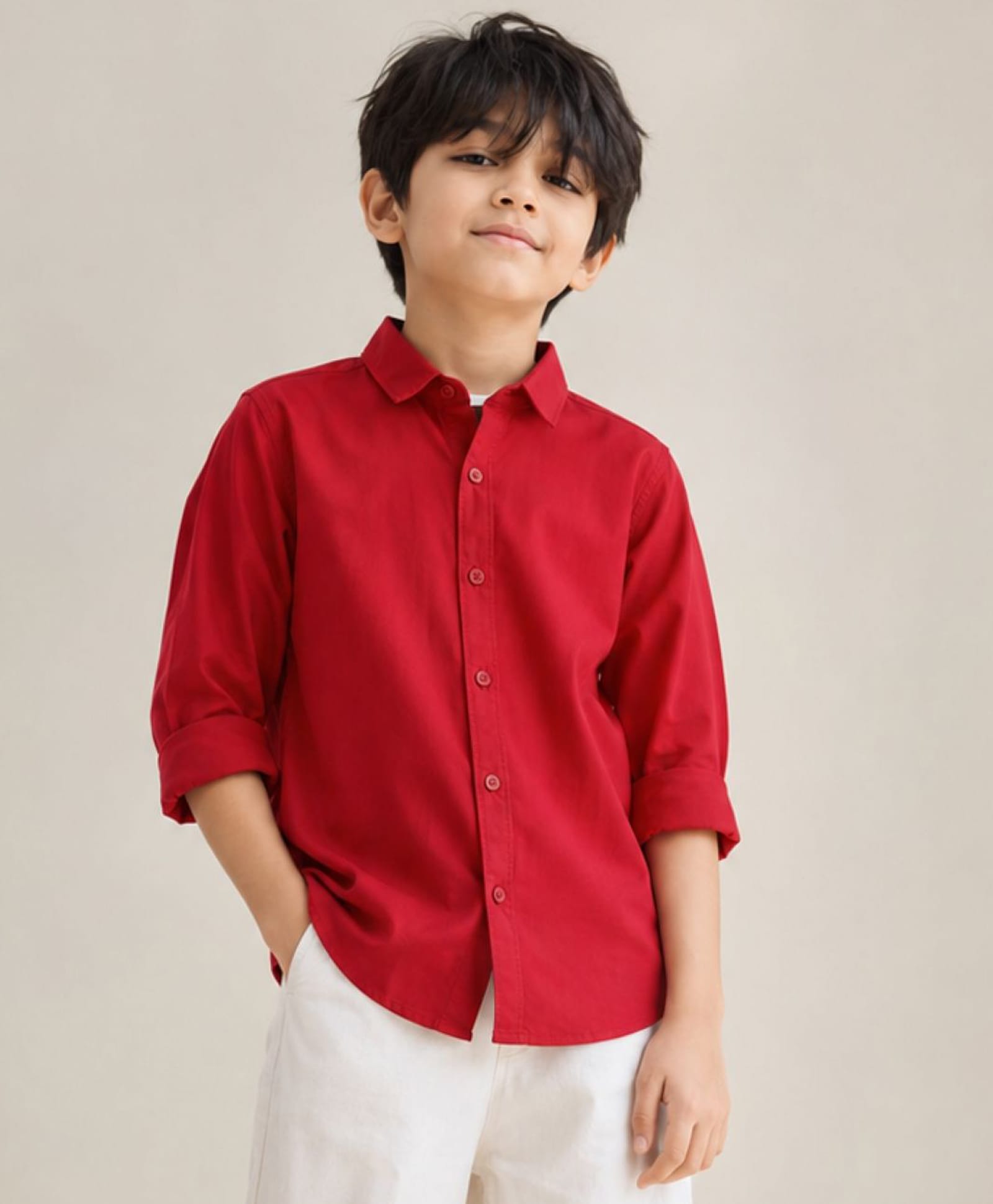 Tales & Stories Cotton Full Sleeves Solid Shirt - Red-image-49