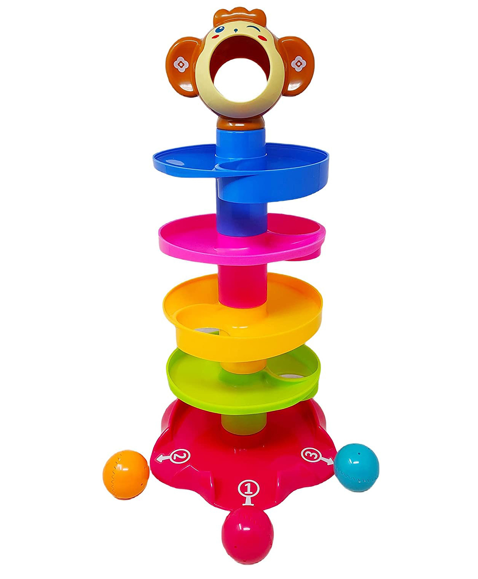 Fantasy India Domenico 5 Layer Ball Drop and Roll Swirling Tower for Baby and Toddler Development Educational Toys | Stack, Drop and Go Ball Ramp Toy Set Includes 2 Spinning Acrylic Activity Balls-picture-21