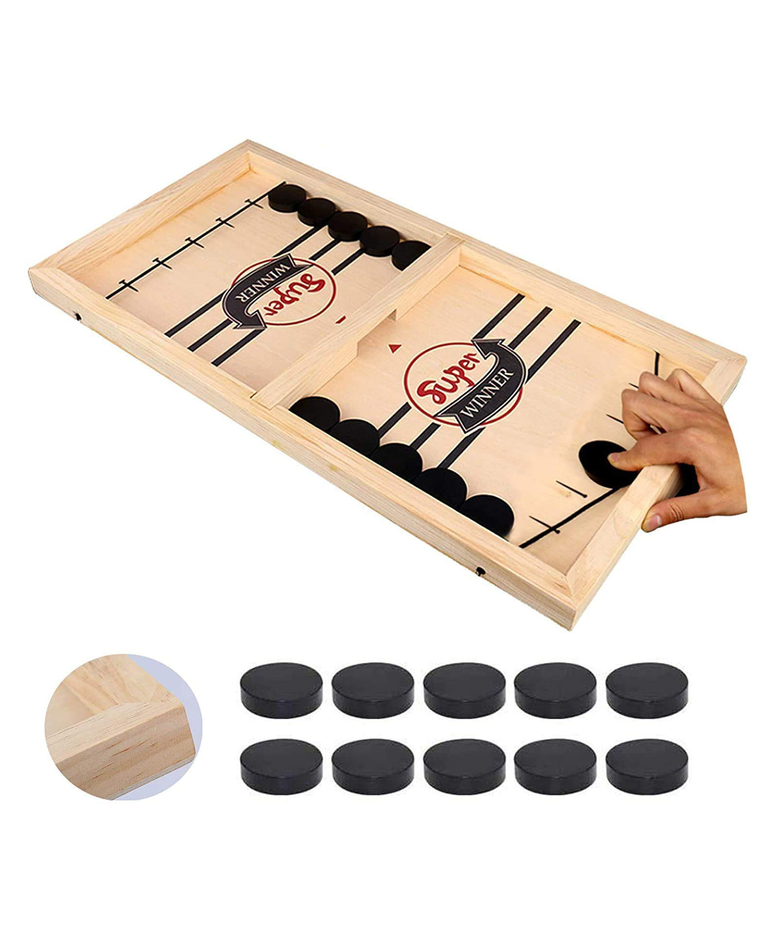 Fantasy India Hockey Table Board Game | Fast Sling Puck Board Game for Kids and Adults | Tabletop Slingshot Games - (24" X 12") - Brown-picture-14