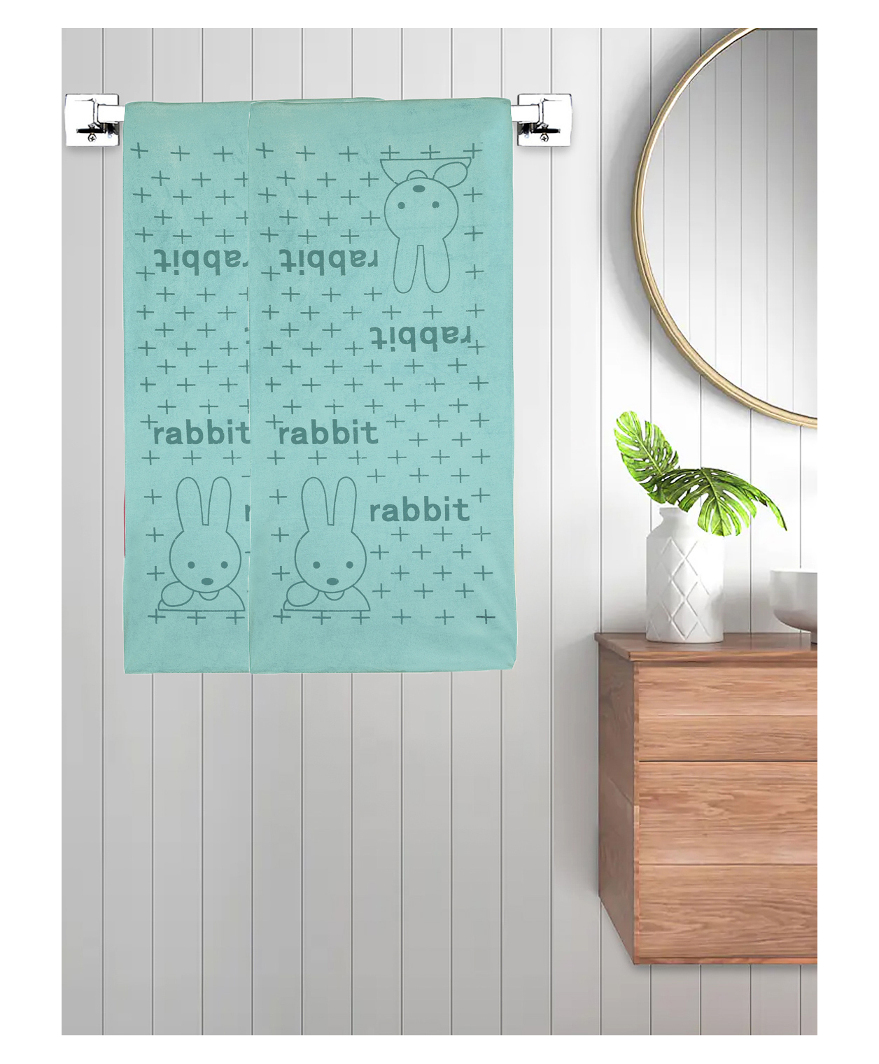 FABINALIV Set of 2 Green Cartoon 300 GSM Cotton Kids Bath Towels (110X55 cm)-picture-35