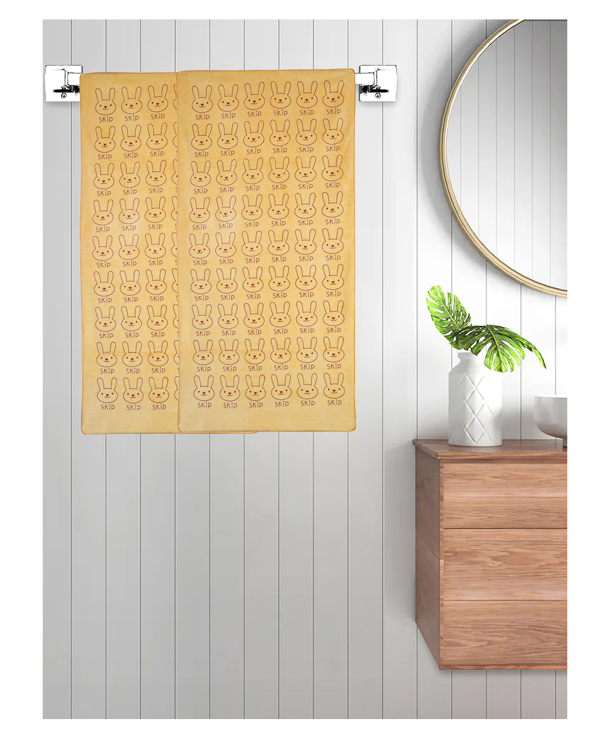 FABINALIV Set of 2 Mustard Cartoon 300 GSM Cotton Kids Bath Towels (110X55 cm)-picture-32