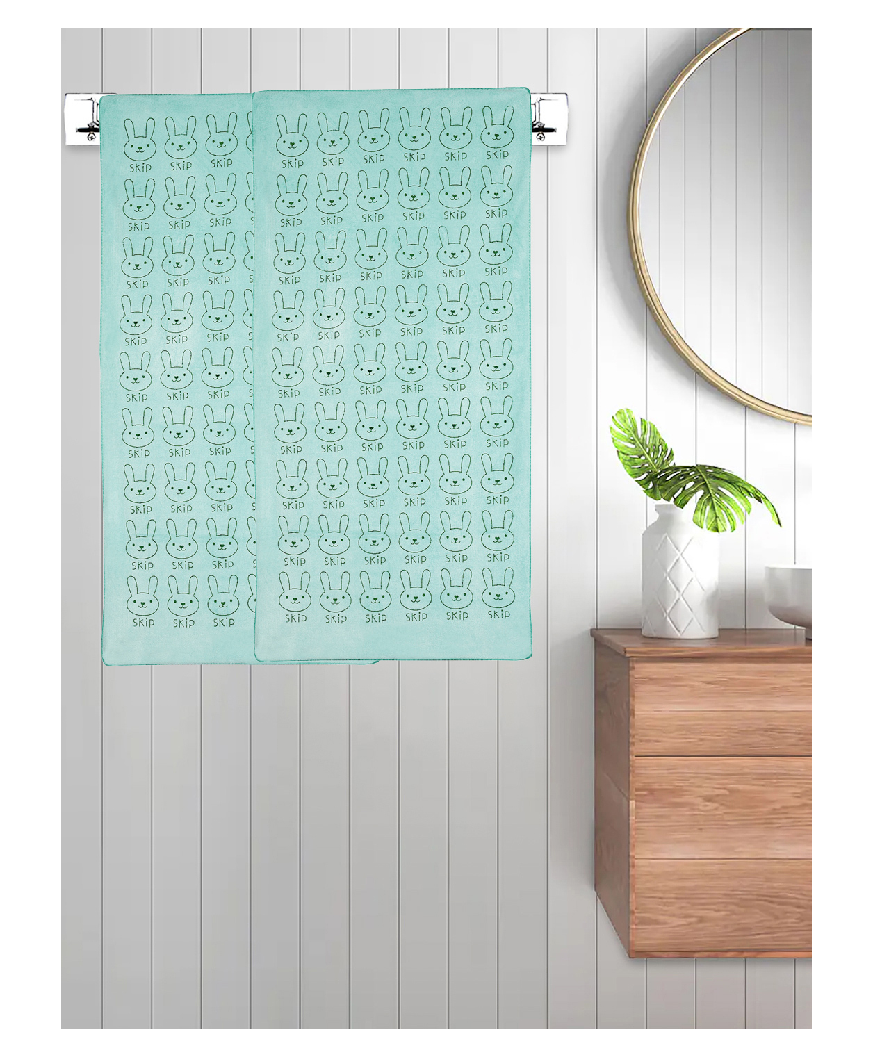 FABINALIV Set of 2 Green Cartoon 300 GSM Cotton Kids Bath Towels (110X55 cm)-picture-38