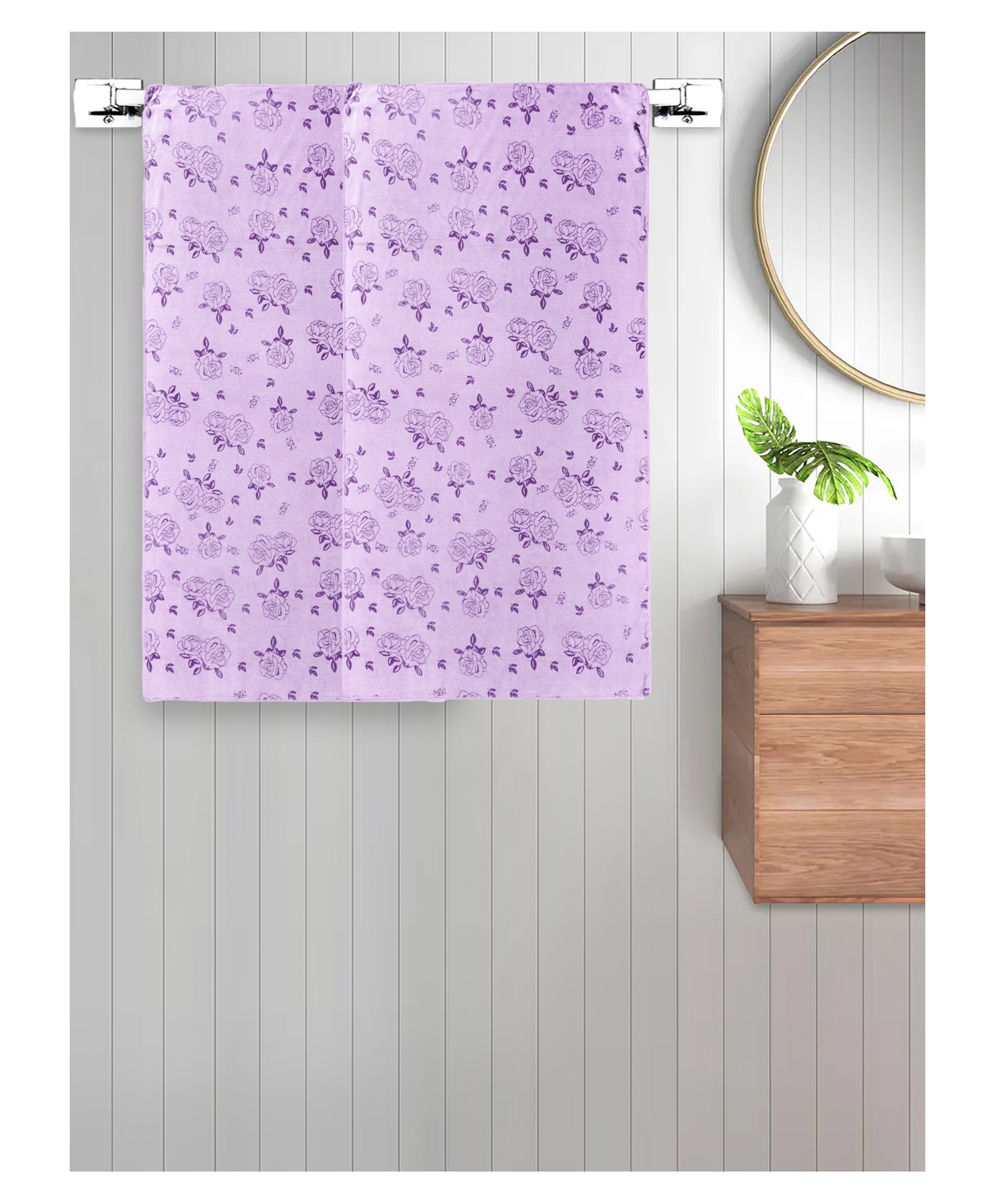 FABINALIV Set of 2 Purple Floral 300 GSM Cotton Kids Bath Towels (115X55 cm)-image-45