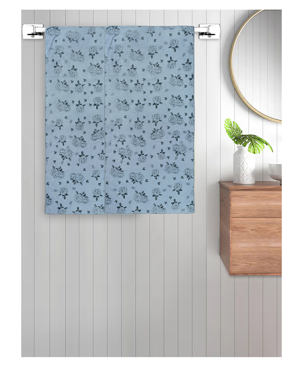FABINALIV Set of 2 Grey Floral 300 GSM Cotton Kids Bath Towels (115X55 cm)-picture-11