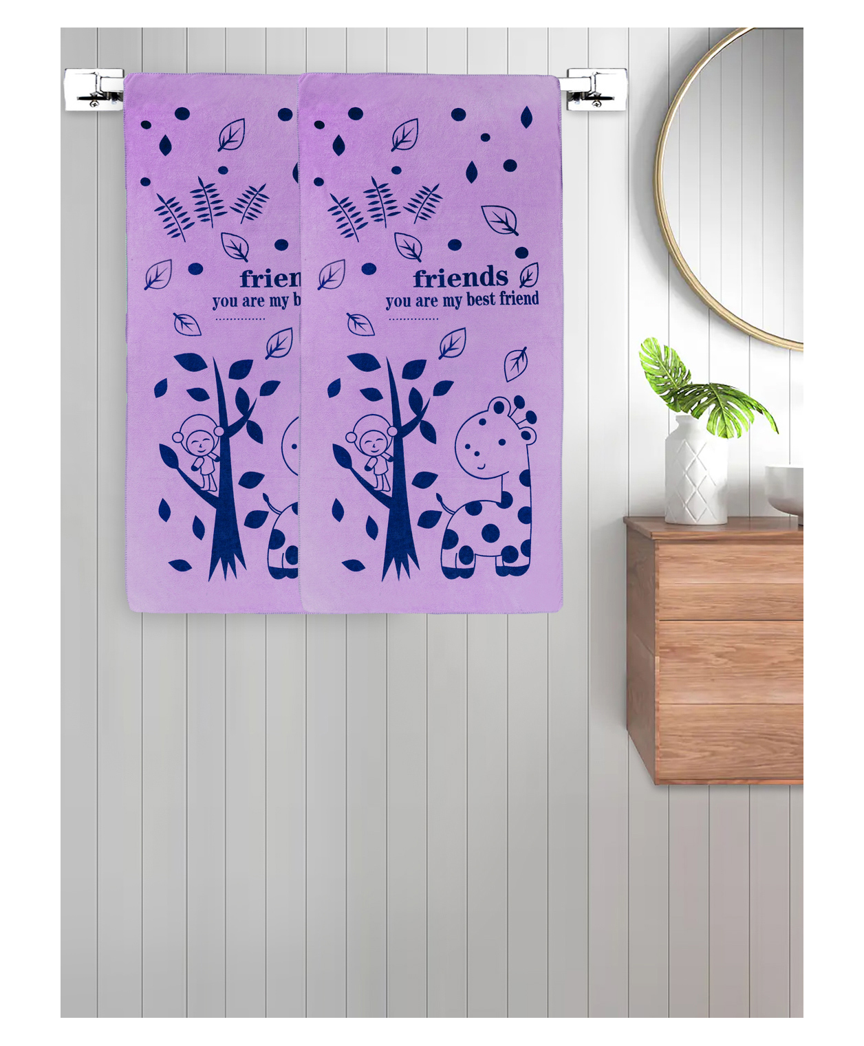FABINALIV Set of 2 Purple Cartoon 300 GSM Cotton Kids Bath Towels (115X60 cm)-picture-39