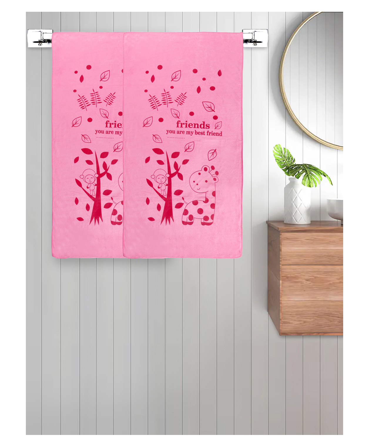 FABINALIV Set of 2 Pink Cartoon 300 GSM Cotton Kids Bath Towels (115X60 cm)-picture-33