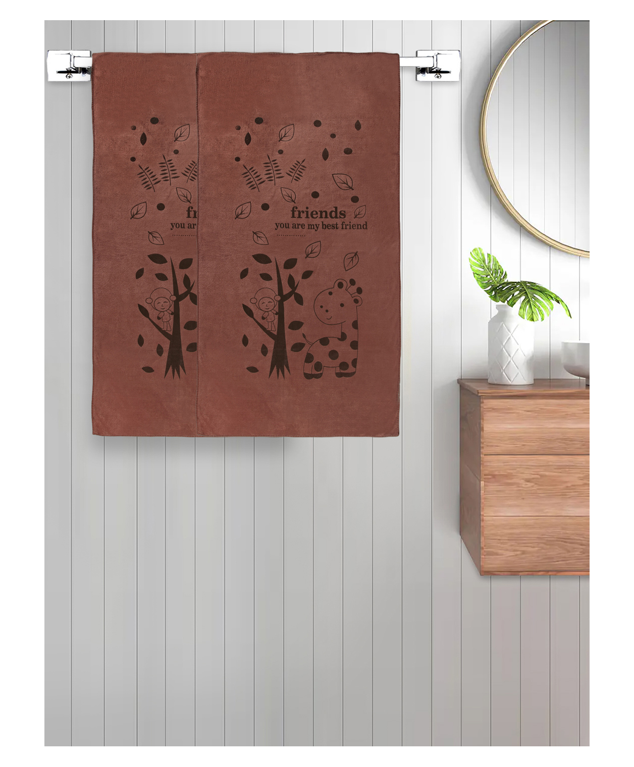 FABINALIV Set of 2 Brown Cartoon 300 GSM Cotton Kids Bath Towels (115X60 cm)-picture-29