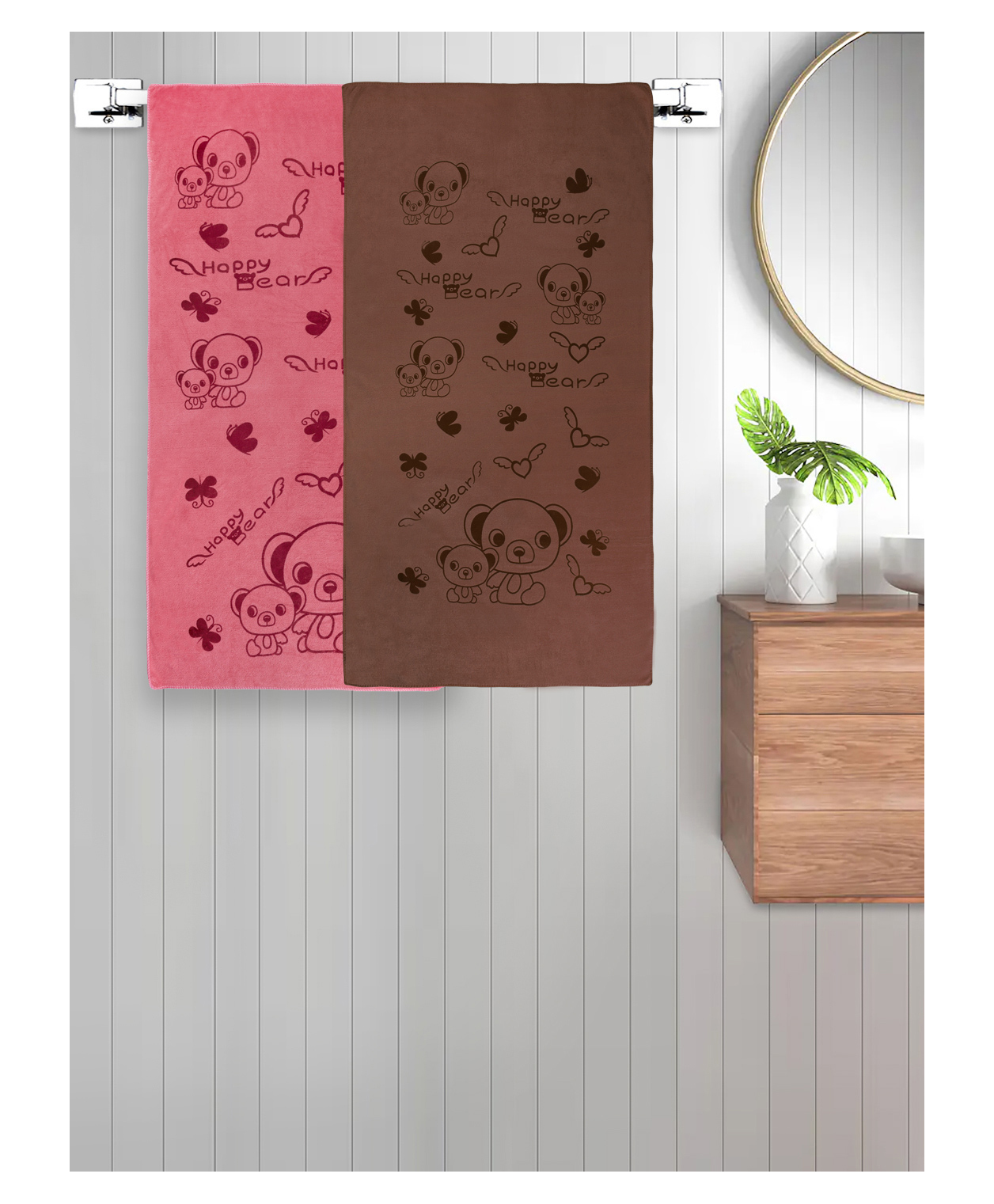 FABINALIV Set of 2 Multicolor Cartoon 300 GSM Cotton Kids Bath Towels (115X60 cm)-picture-34