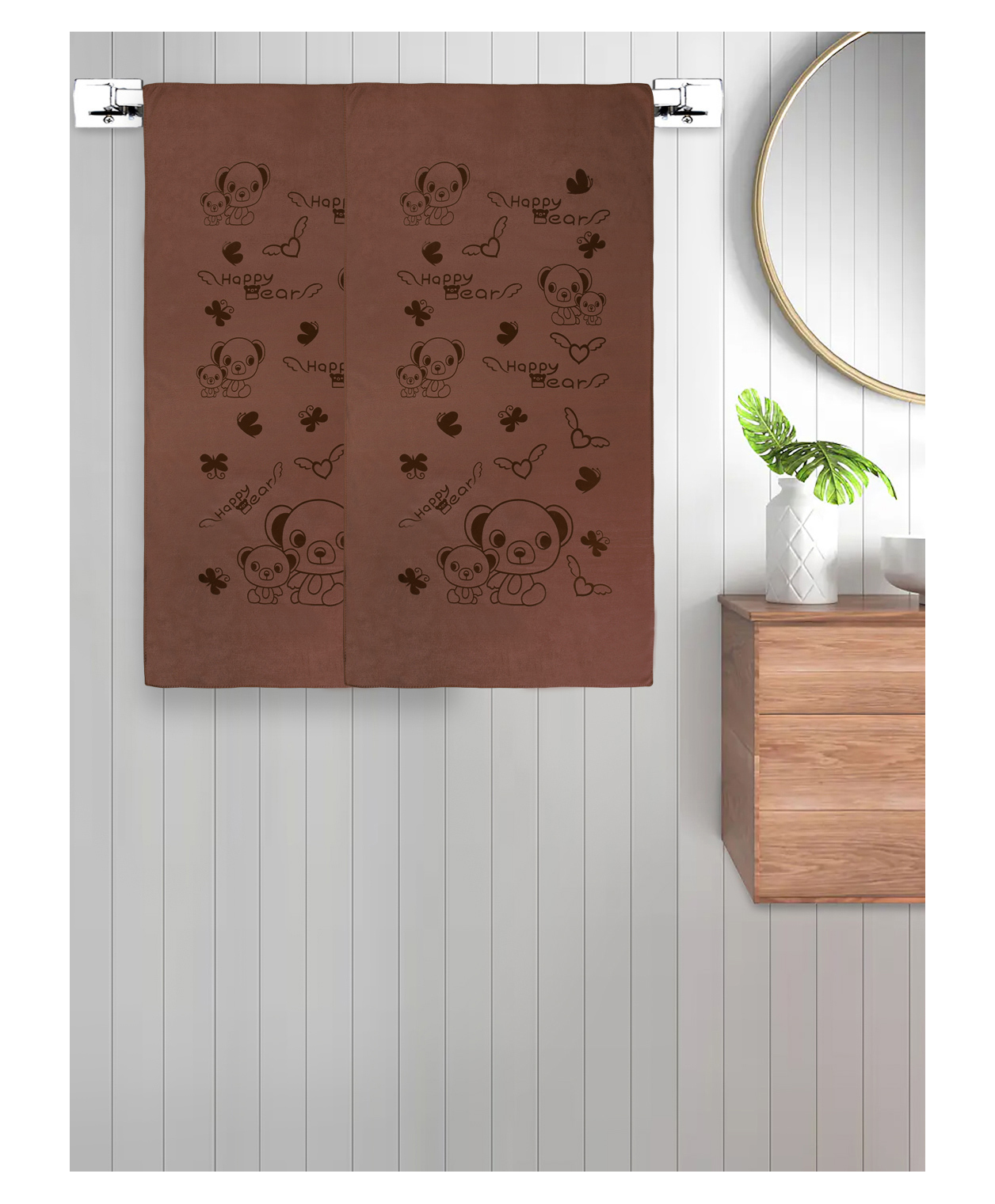 FABINALIV Set of 2 Brown Cartoon 300 GSM Cotton Kids Bath Towels (115X60 cm)-picture-34