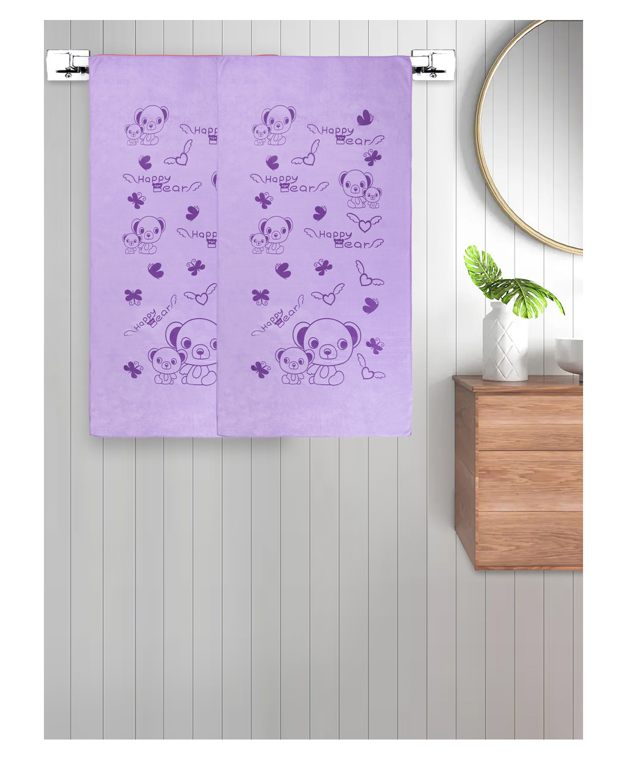 FABINALIV Set of 2 Purple Cartoon 300 GSM Cotton Kids Bath Towels (115X60 cm)-picture-27