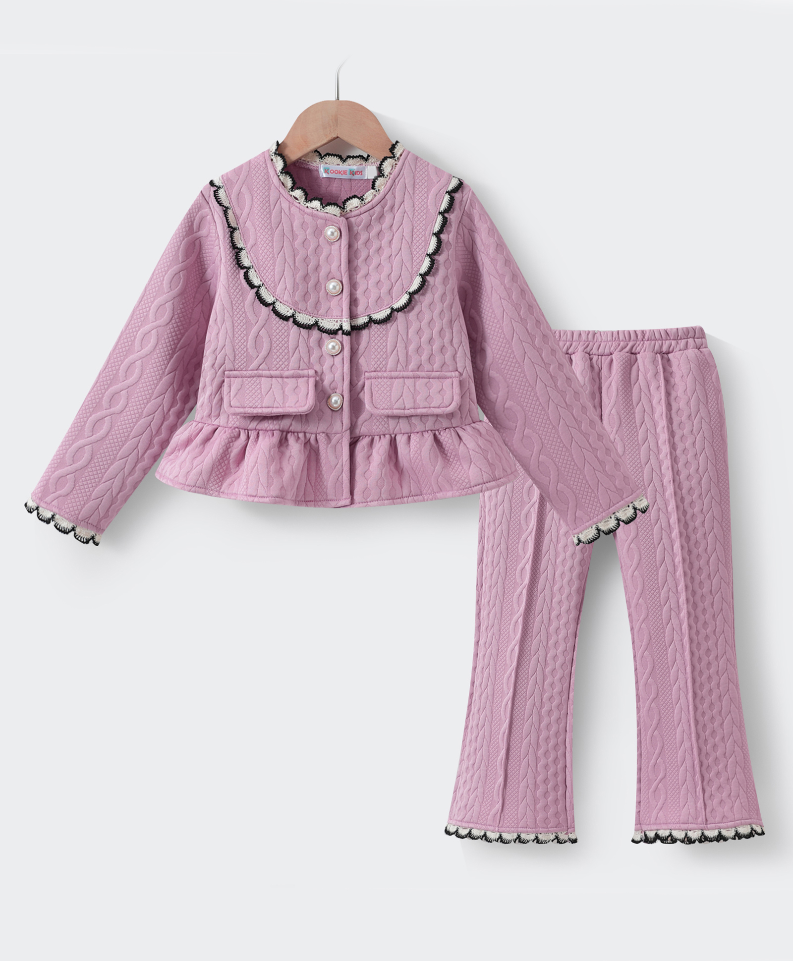 Kookie Kids Full Sleeves Top & Pant Party Set - Rose Gold-image-9