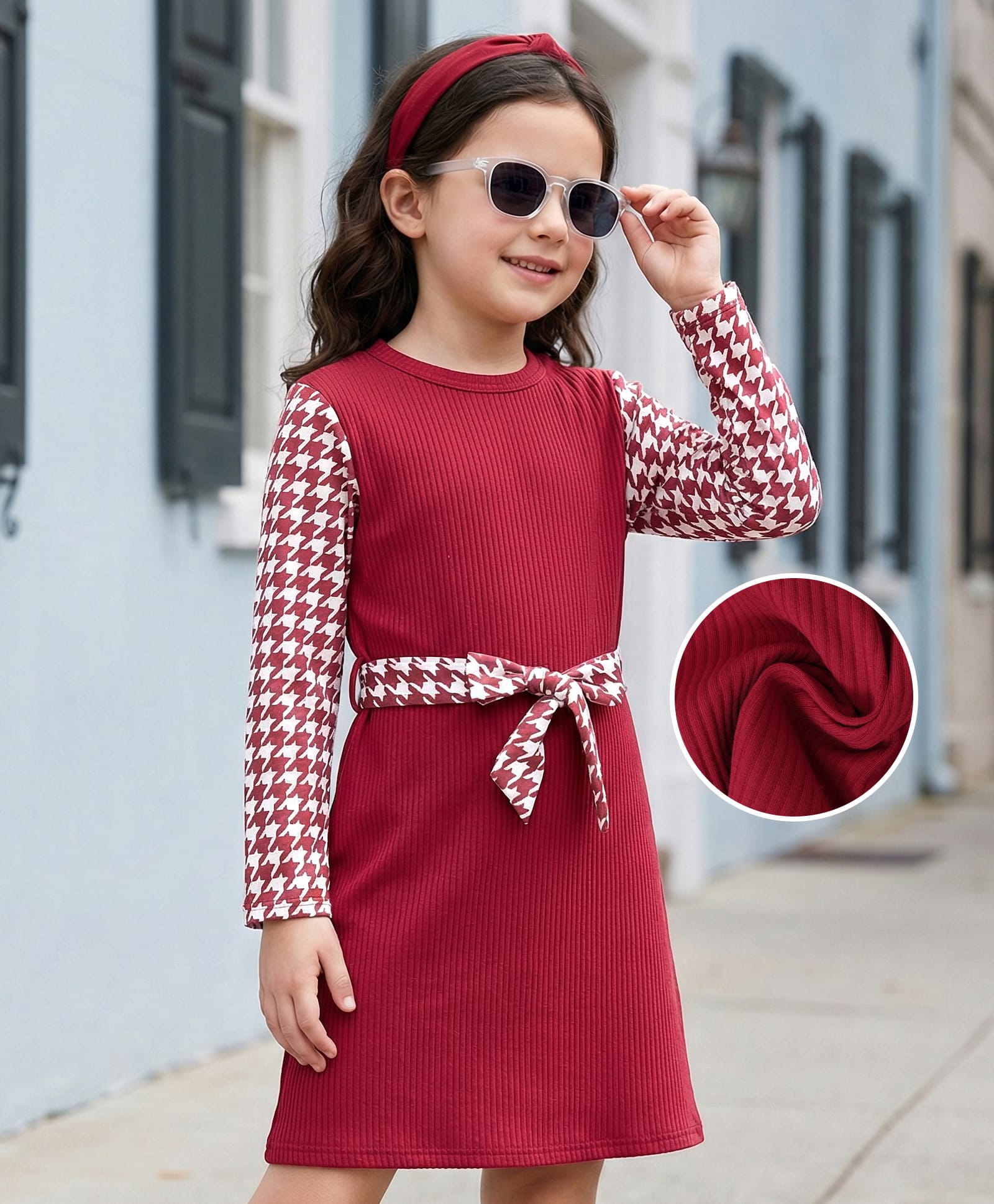 Kookie Kids Full Sleeves Party Dress with Front Tie Up - Maroon-image-41