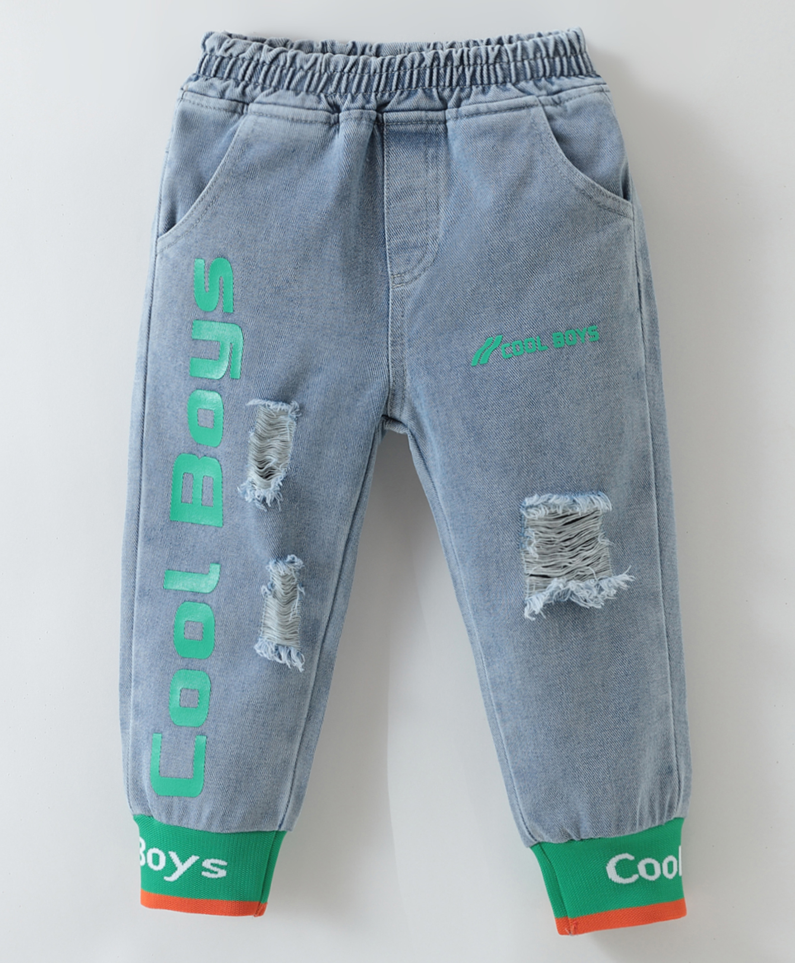 Kookie Kids Full Length Washed Denim DistressedJeans With Text Print - Blue-picture-18