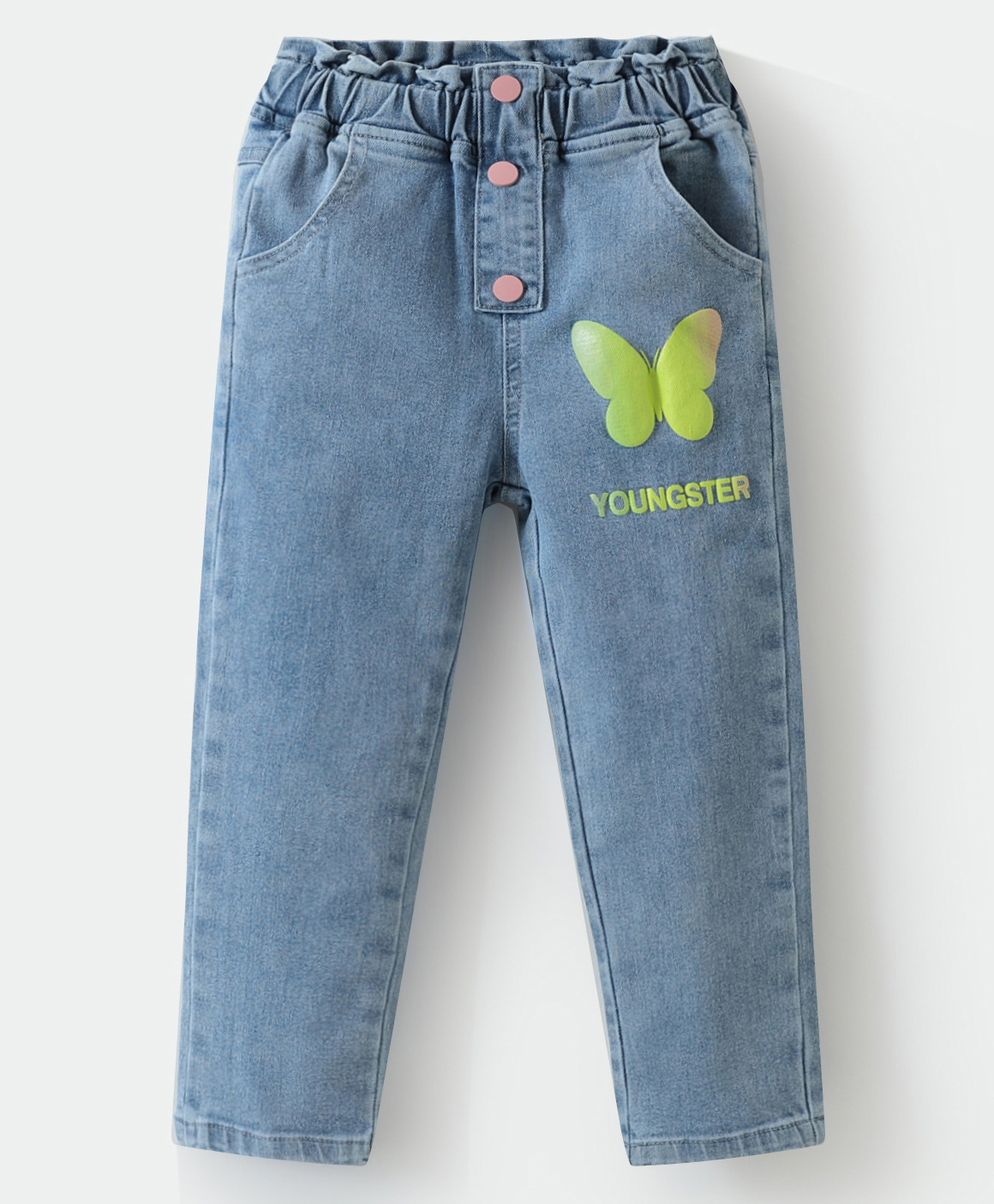 Kookie Kids  Denim Full Length Jeans with Butterfly Print - Blue-picture-18