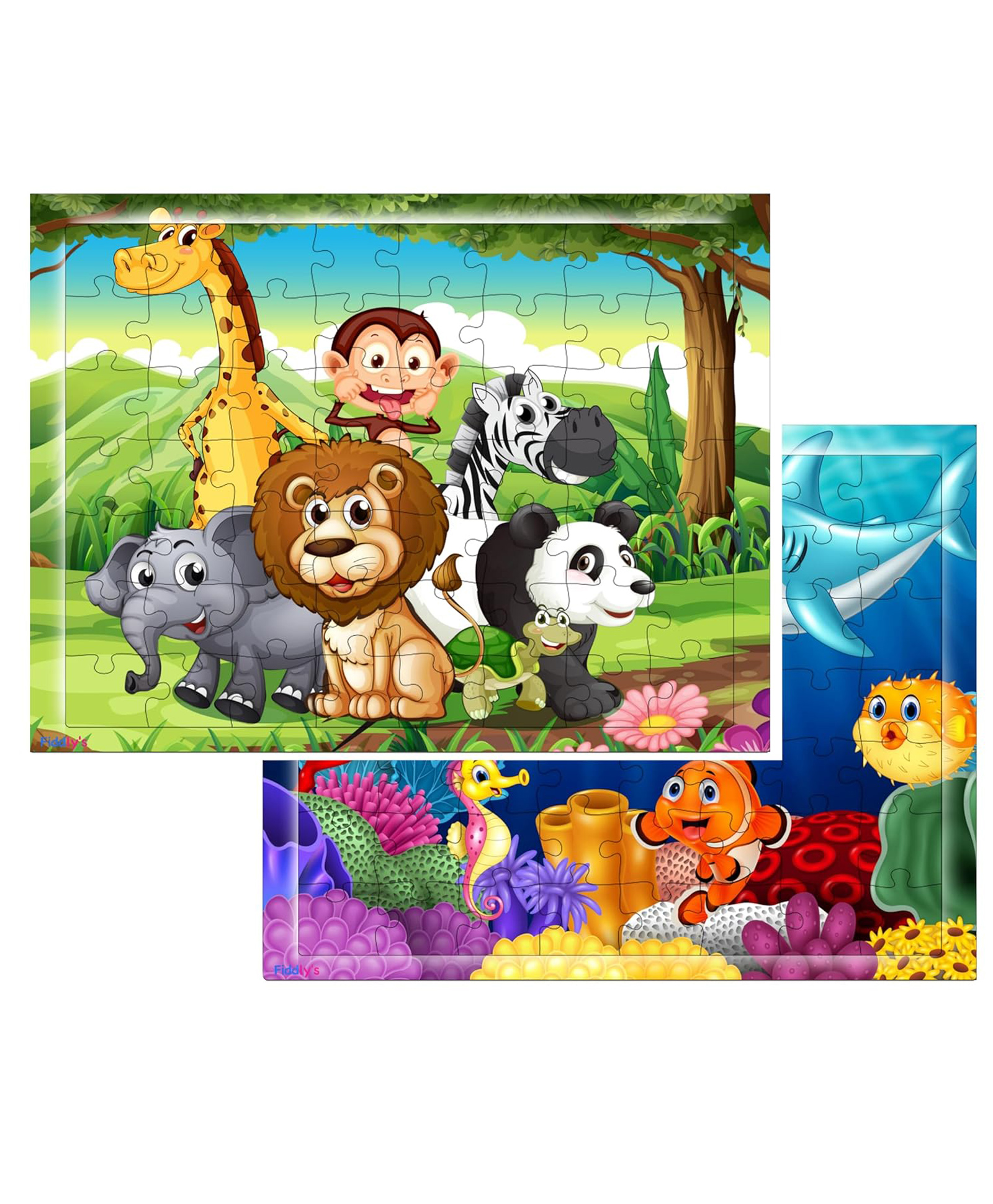 Fiddlys 54 Pcs Wood Jigsaw Puzzles for Kids & Children  Animal World and Sea World (Animal+Sea)-image-6