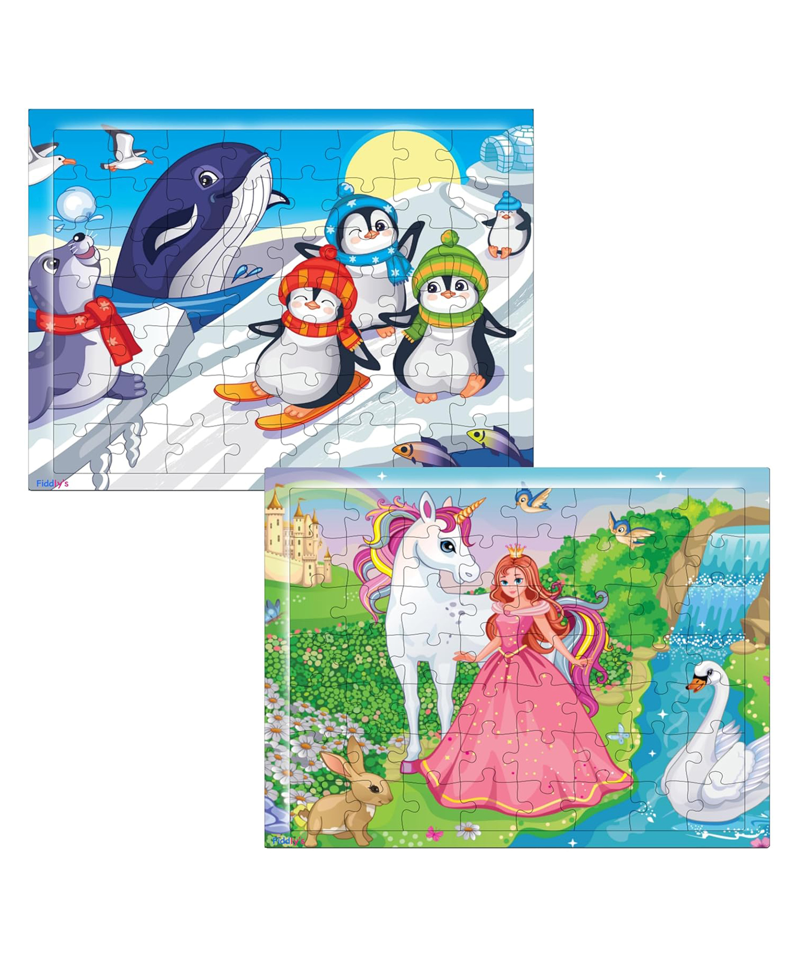 Fiddlys 54 Pcs Wood Jigsaw Puzzles for Kids & Children Animal World and Sea World (Princess+Ice)-image-5