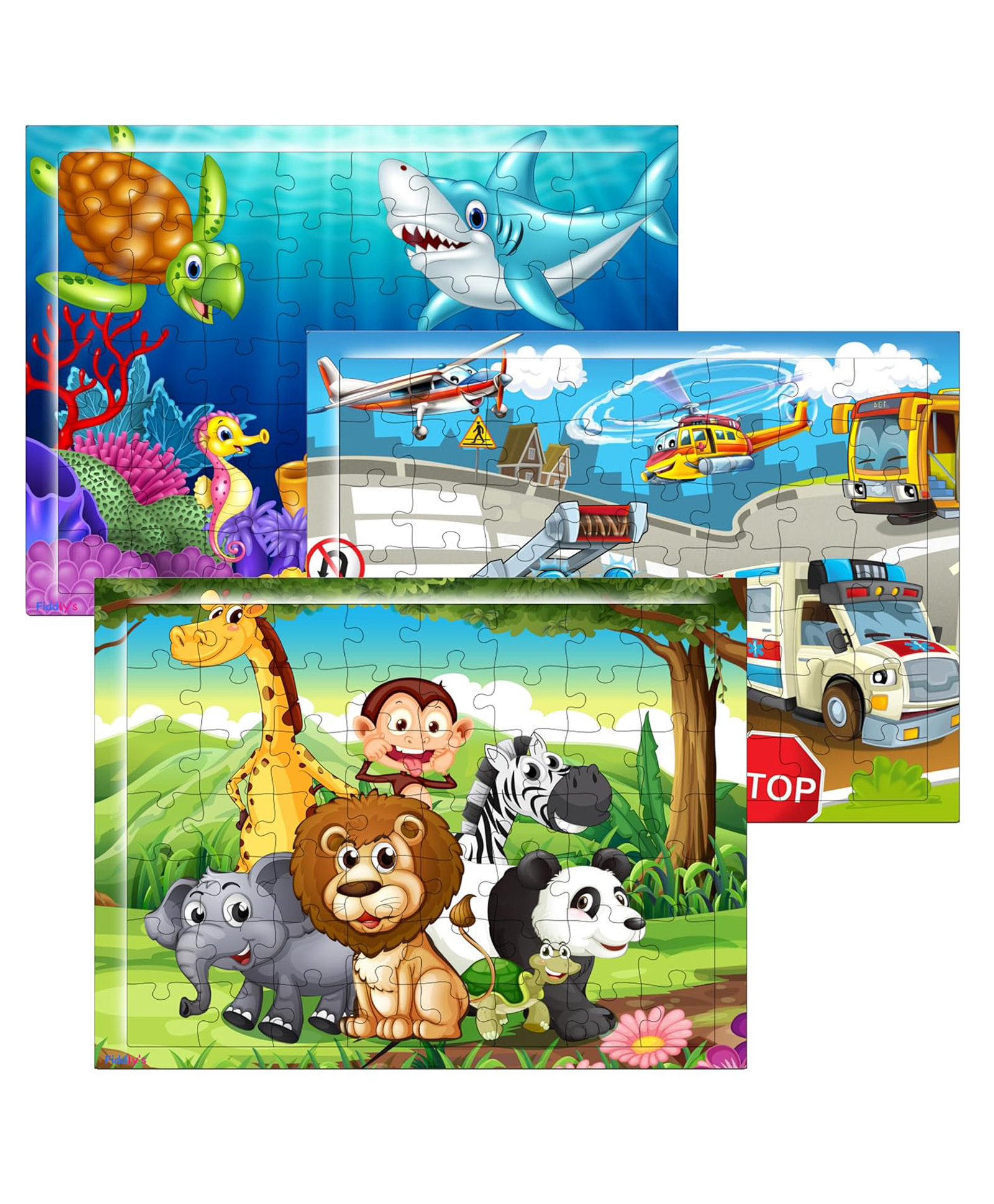 Fiddlys 54 Pcs Wood Jigsaw Puzzles for Kids & Children Animal World and Sea World (Pack of 3)-image-8