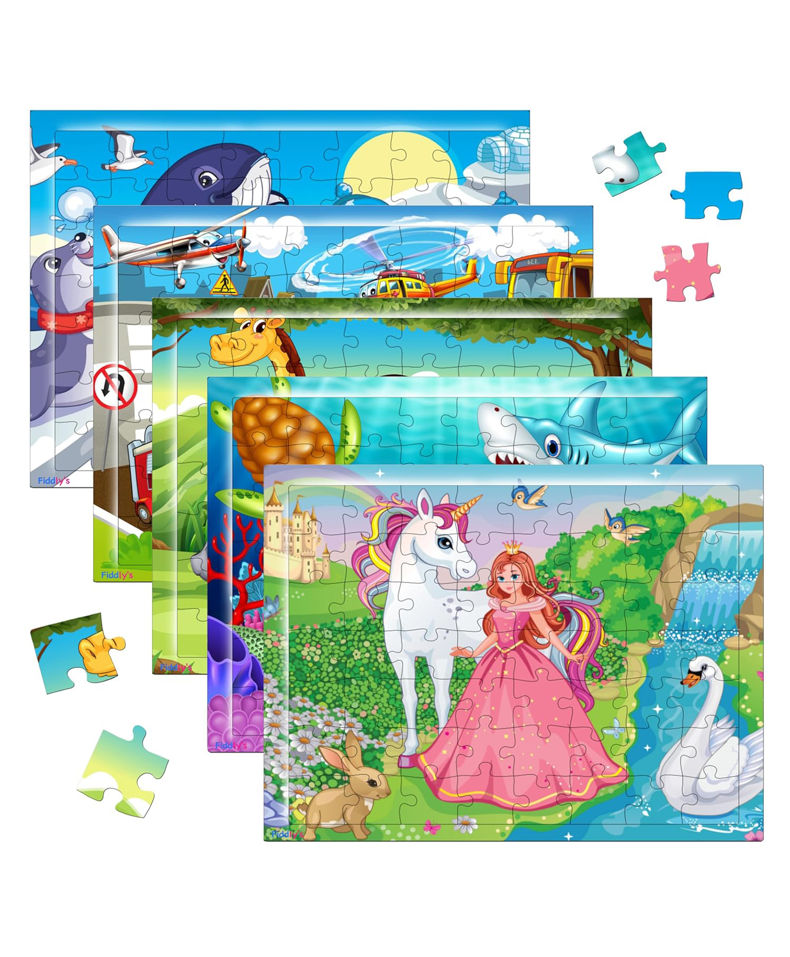 Fiddlys 54 Pcs Wood Jigsaw Puzzles for Kids & Children  Animal World and Sea World (Pack of 4)-image-9
