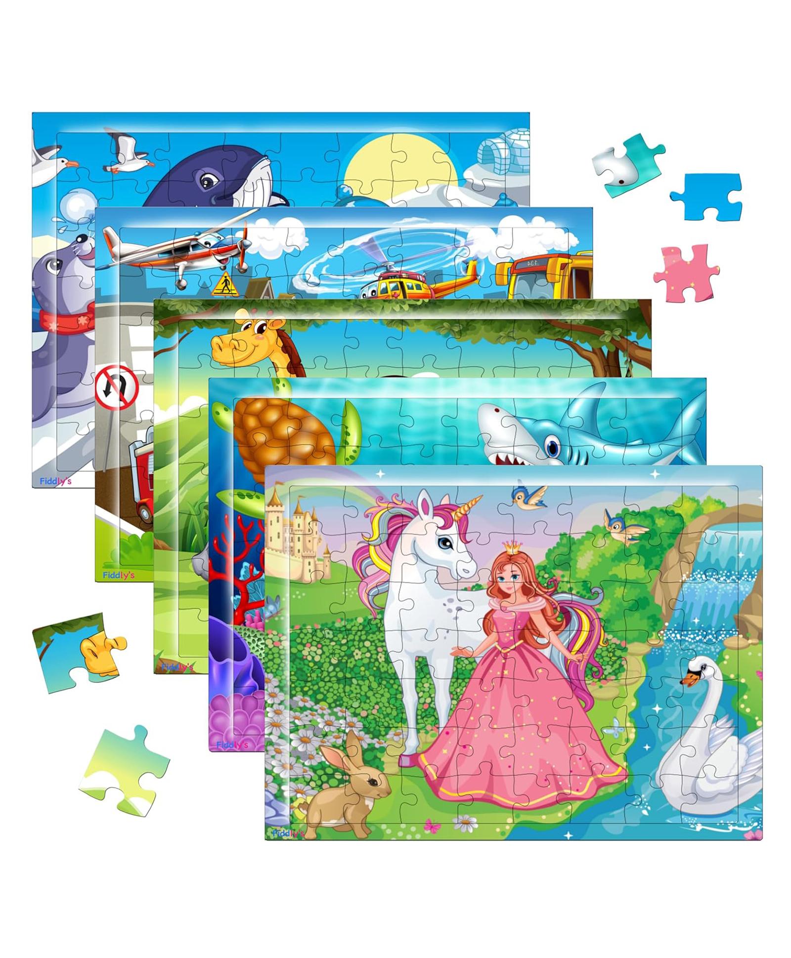 Fiddlys 54 Pcs Wood Jigsaw Puzzles for Kids & Children Animal World and Sea World (Pack of 5)-image-7