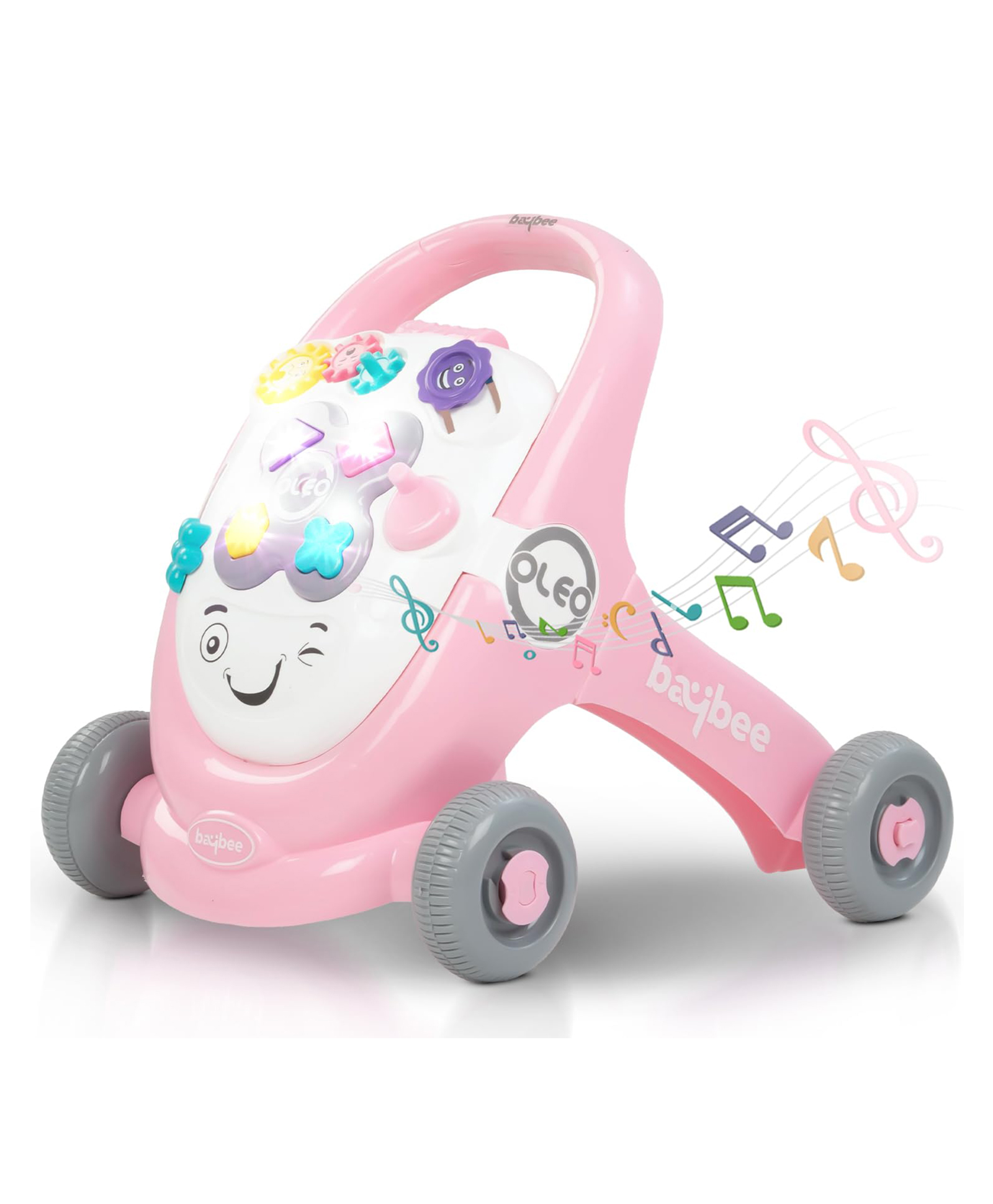 Baybee Oleo Baby Walker for Kids, Baby Activity Walker With Music, LED Light, Rotating Gears & Easy Grip Push Handle | Kids Walker For Baby Toddlers (Light Pink)-picture-39