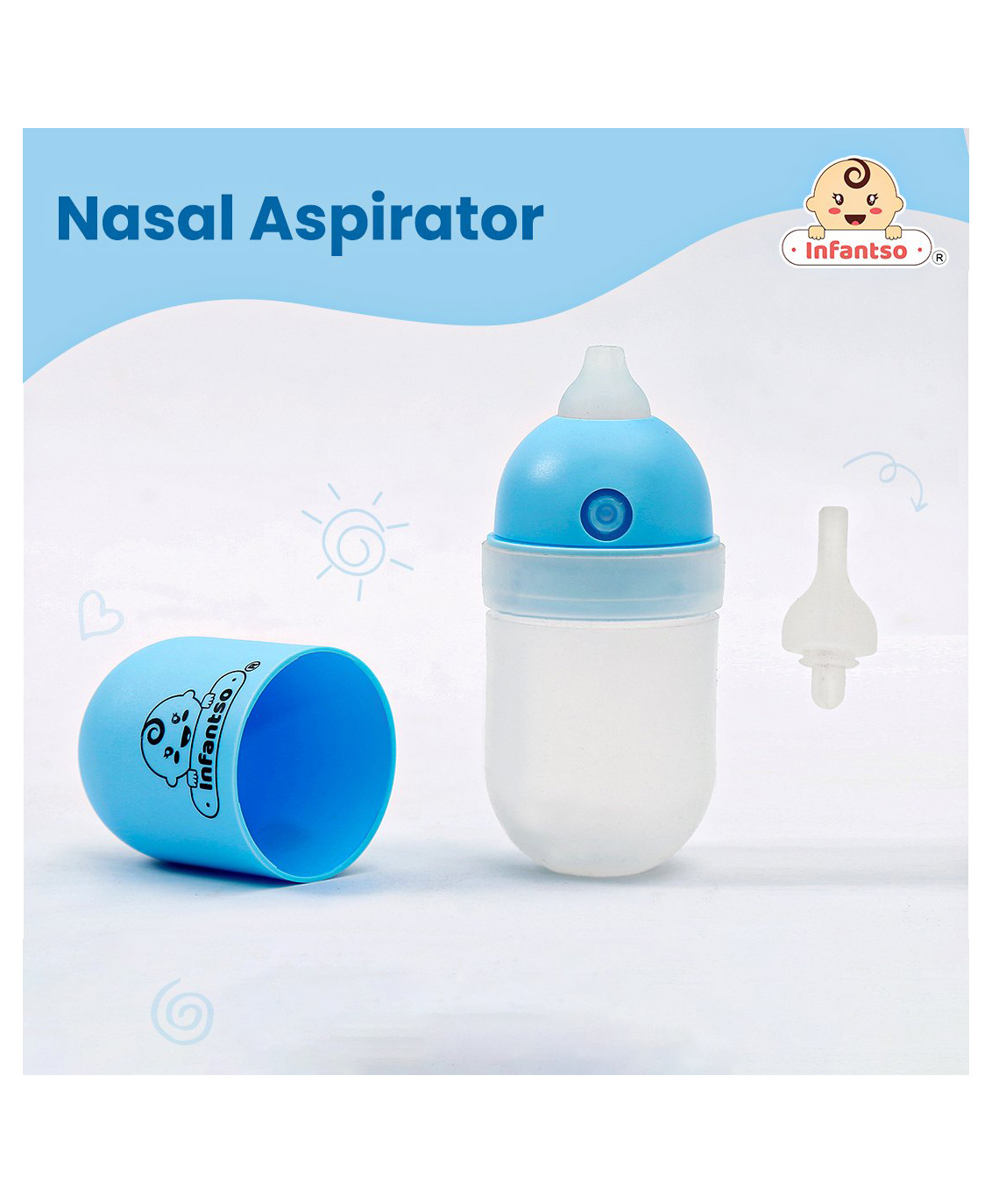 Infantso Nasal Cleaner For Newborn Babies, Nasal Aspirator For Kids, Soft Silicone Nose Cleaner For Infants, Mucus Sucker Nasal Cleaner For Congestion & Cold Relief - Blue-image-3
