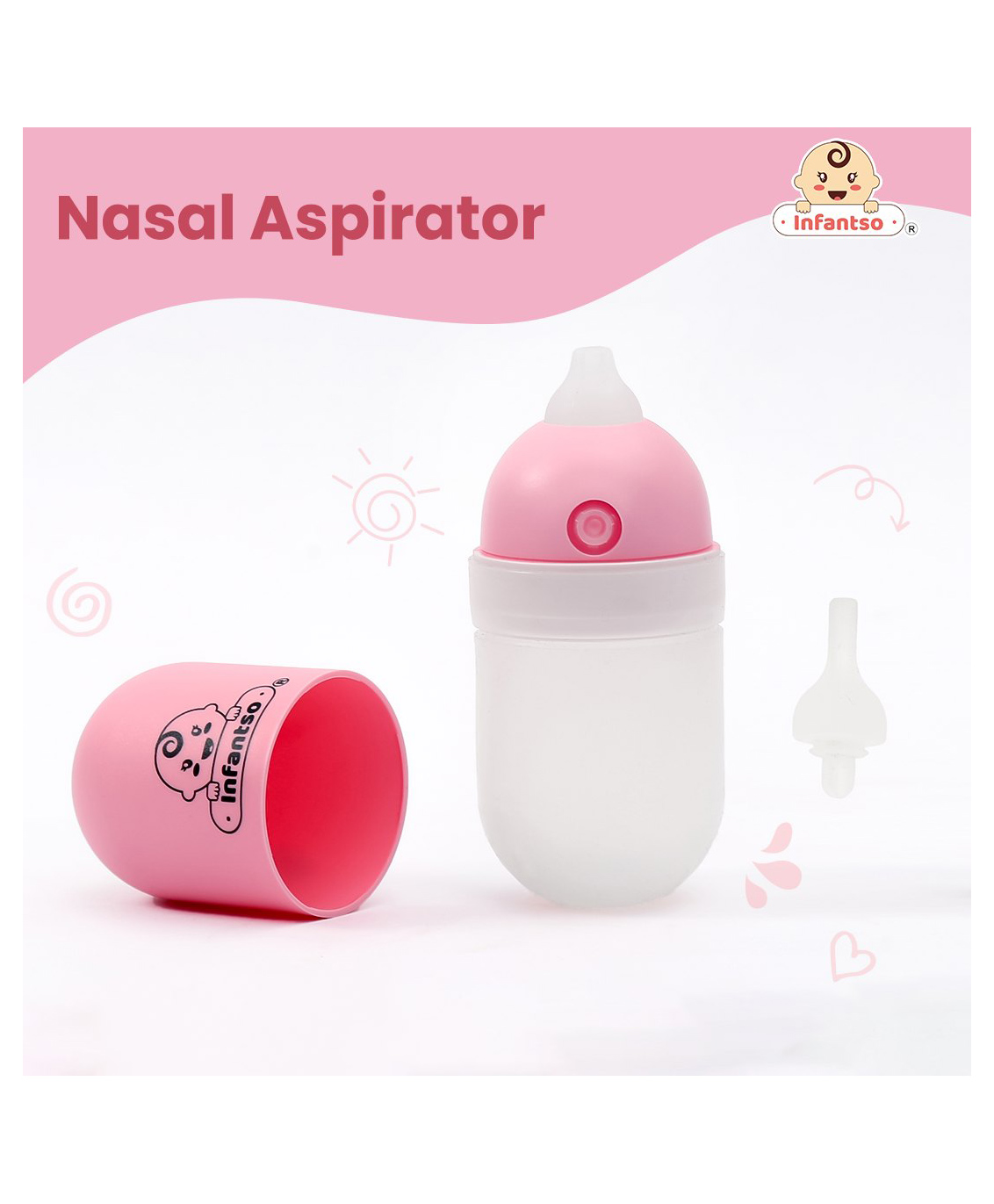Infantso Nasal Cleaner For Newborn Babies, Nasal Aspirator For Kids, Soft Silicone Nose Cleaner For Infants, Mucus Sucker Nasal Cleaner For Congestion & Cold Relief - Pink-picture-12