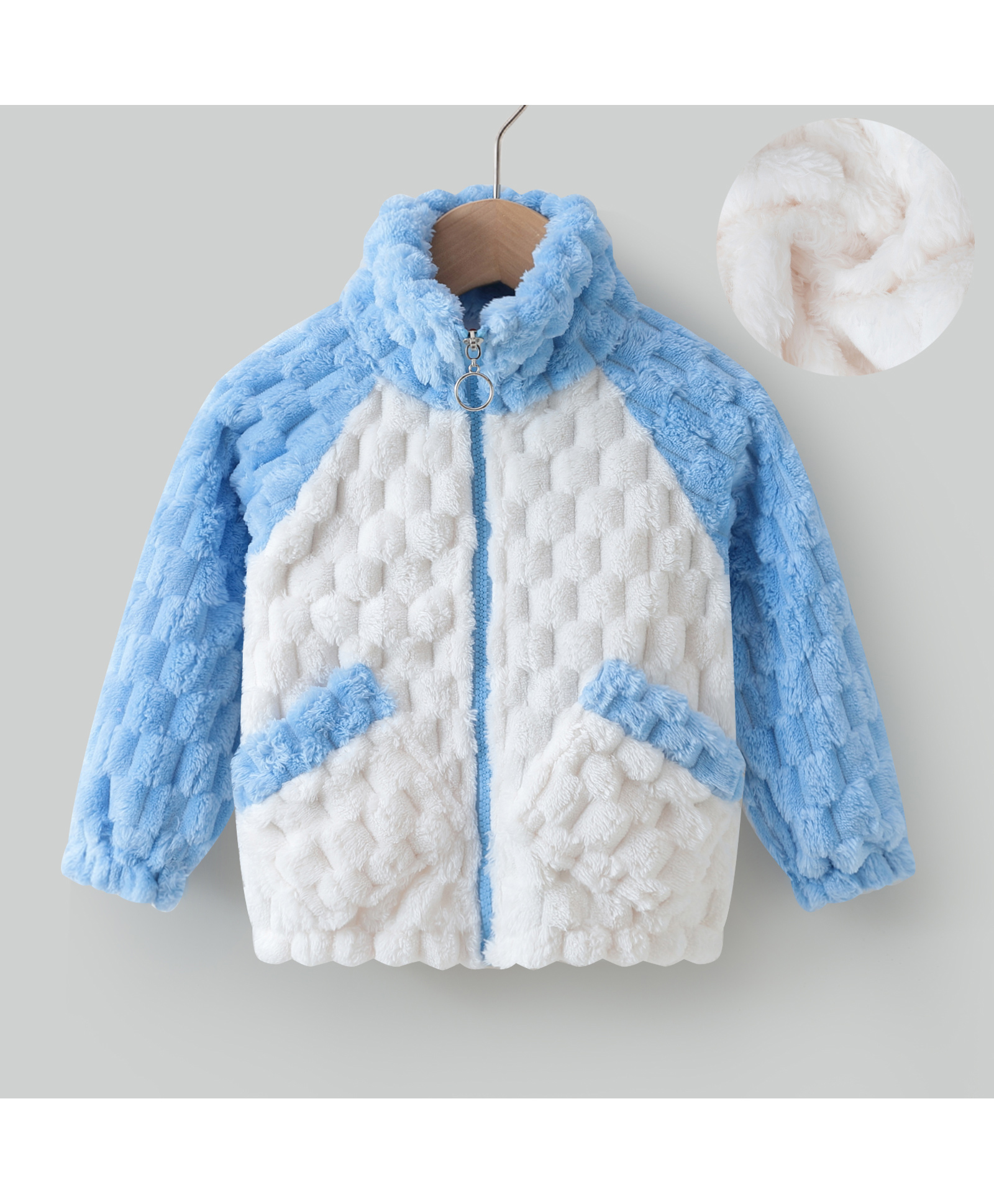 Kookie Kids Full Raglan Sleeves High Neck Front Open Winter Fur Jacket with Quilted Design - White-picture-25