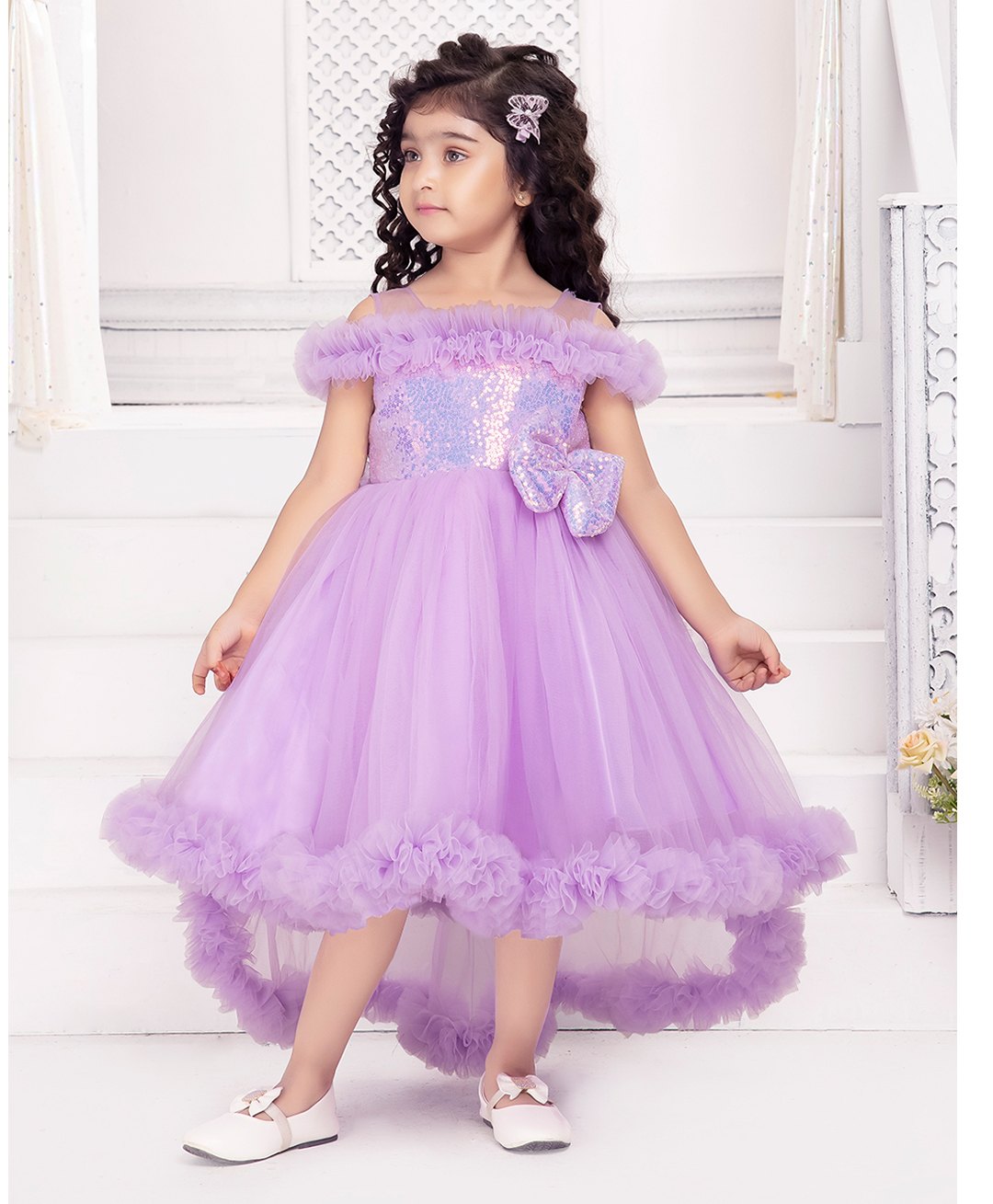 Ministitch Net Off Shoulder Sequin Embellished Bodice High Low Party Dress - Lavender-image-15