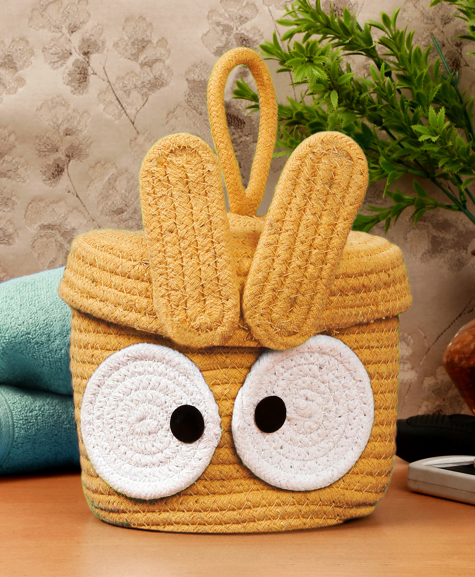 FABINALIV Mustard Cartoon Design Cotton Multi Purpose Organiser with Lid-picture-20