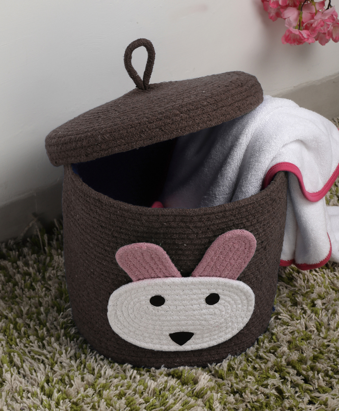 FABINALIV Brown Cartoon Design Cotton Multi Purpose Organiser with Lid-image-12