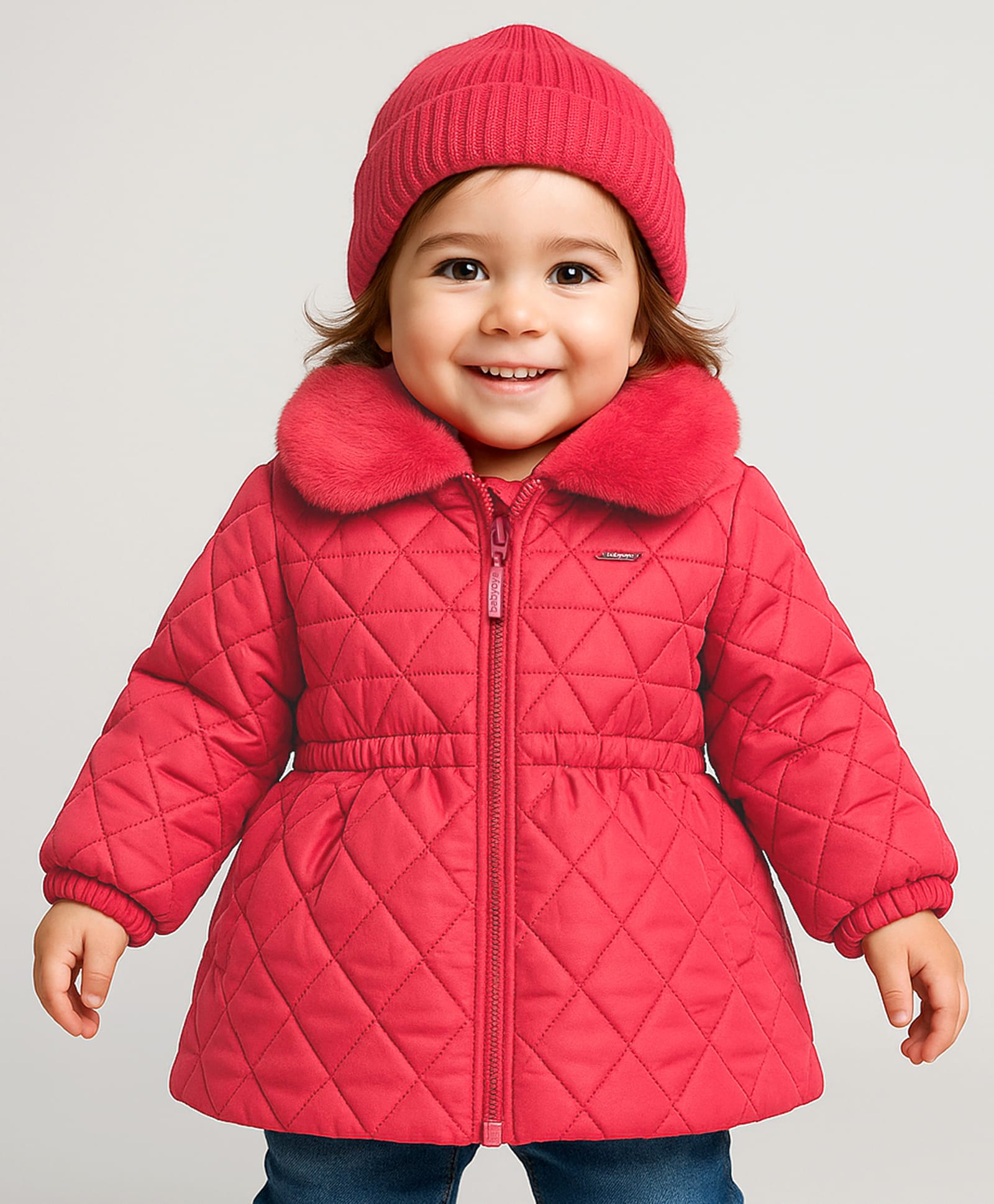 Babyoye Woven Full Sleeves Padded Quilted Jacket with Fur Detailing At Collar & Solid Colour - Red-image-44