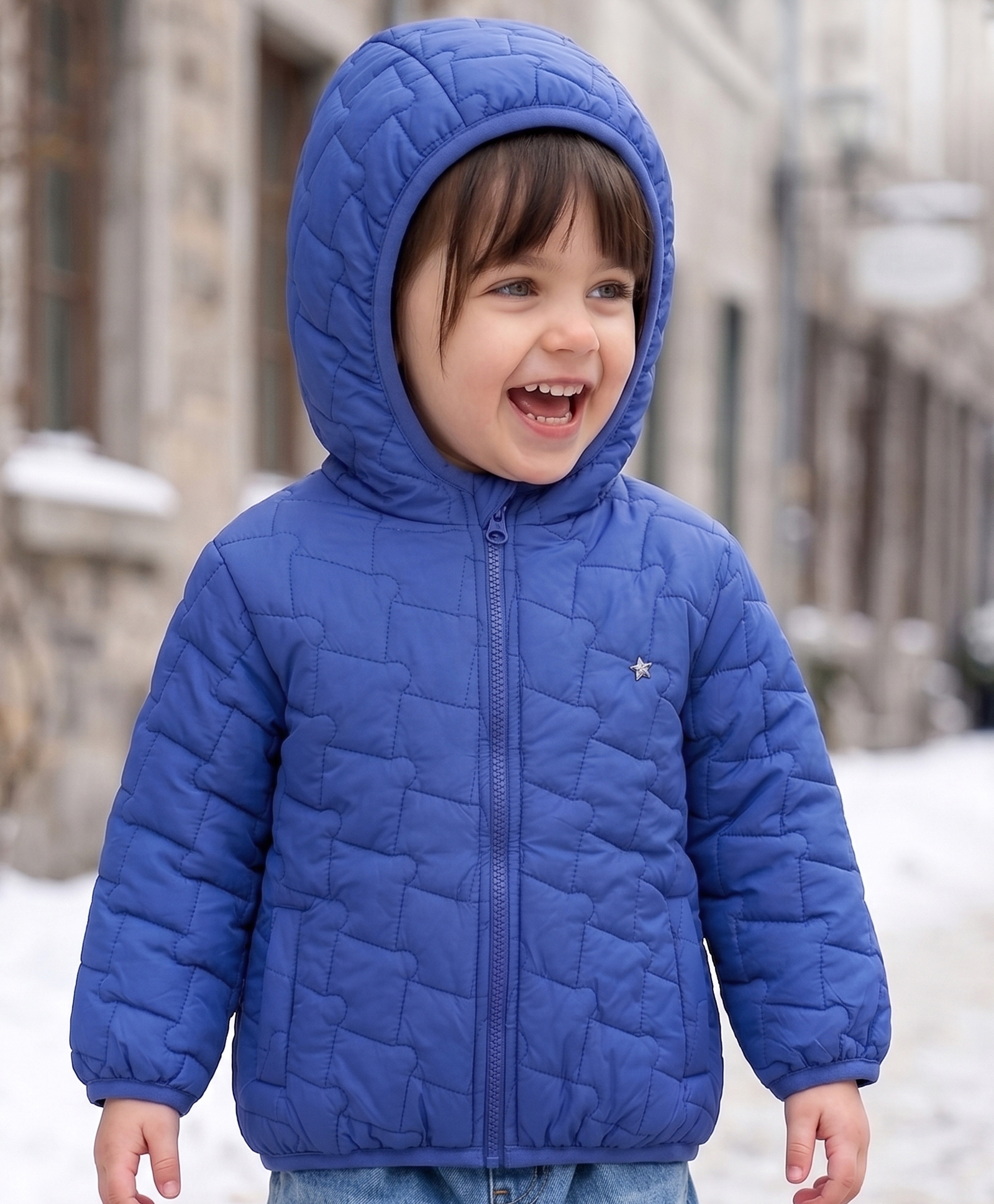 Babyoye Woven Full Sleeves Padded Hooded Solid Colour Jacket - Blue-image-43