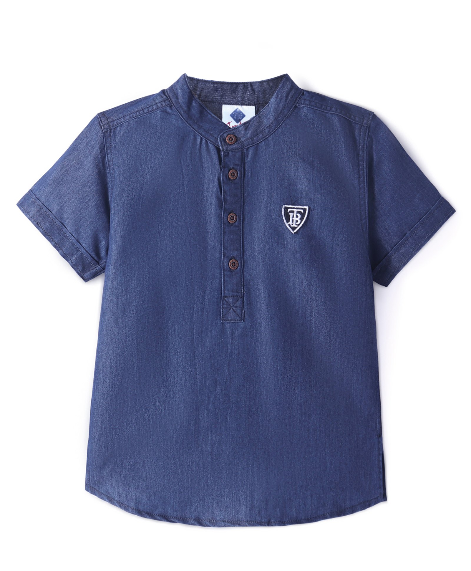 TONYBOY Half Sleeves Solid Denim Shirt - Indigo-image-14