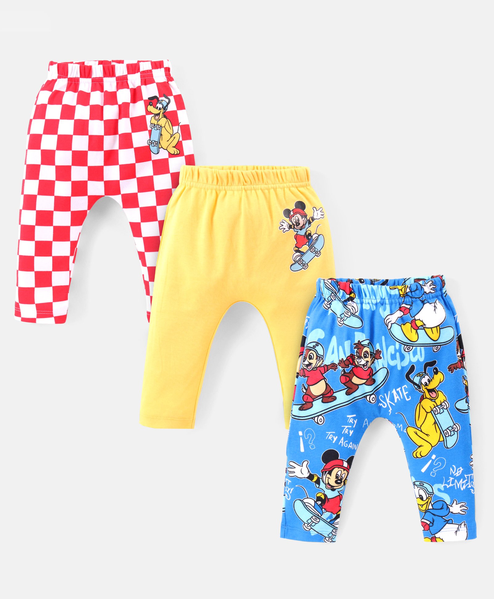 Babyhug Disney Interlock Knit Full Length Diaper Leggings with Mickey Mouse and Friend Graphics Pack of 3 - Multicolour-picture-14