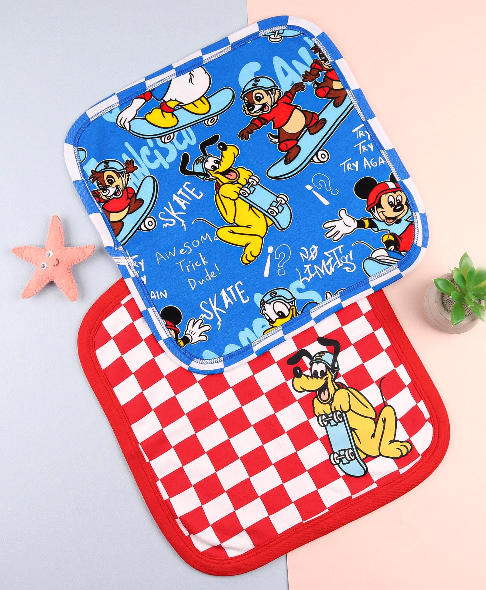 babyhug disney Babyhug DisneyHand & Face Towel With Mickey Mouse Graphic L 25 x B 25 cm Pack of 2- Red & Blue-picture-6