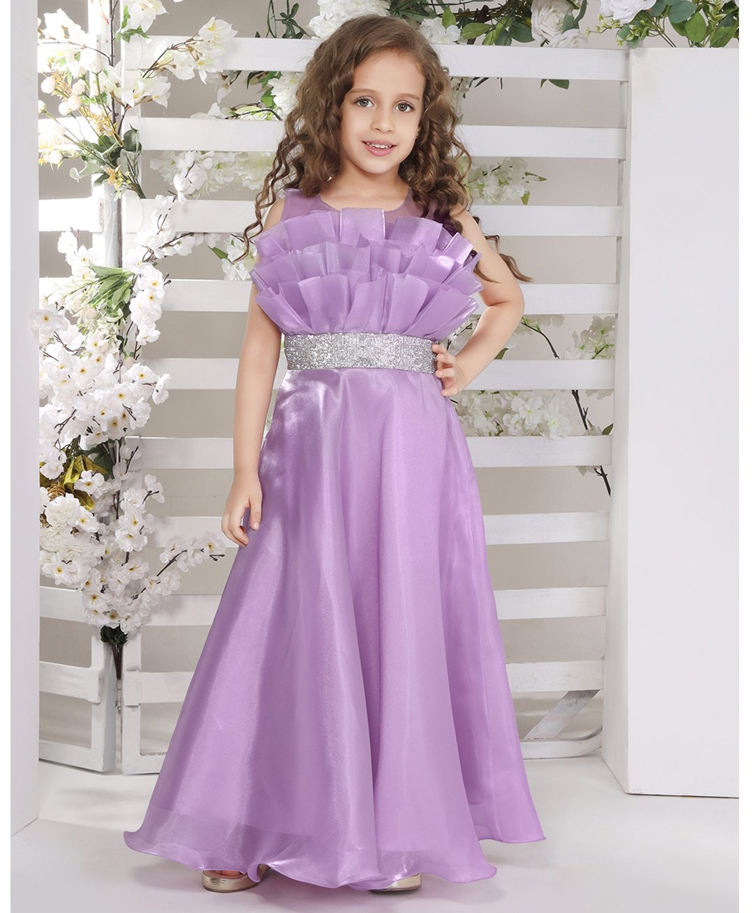 Ministitch Organza Sleeveless Pleated Bodice With Stone Embellished Gown - Lilac-picture-48