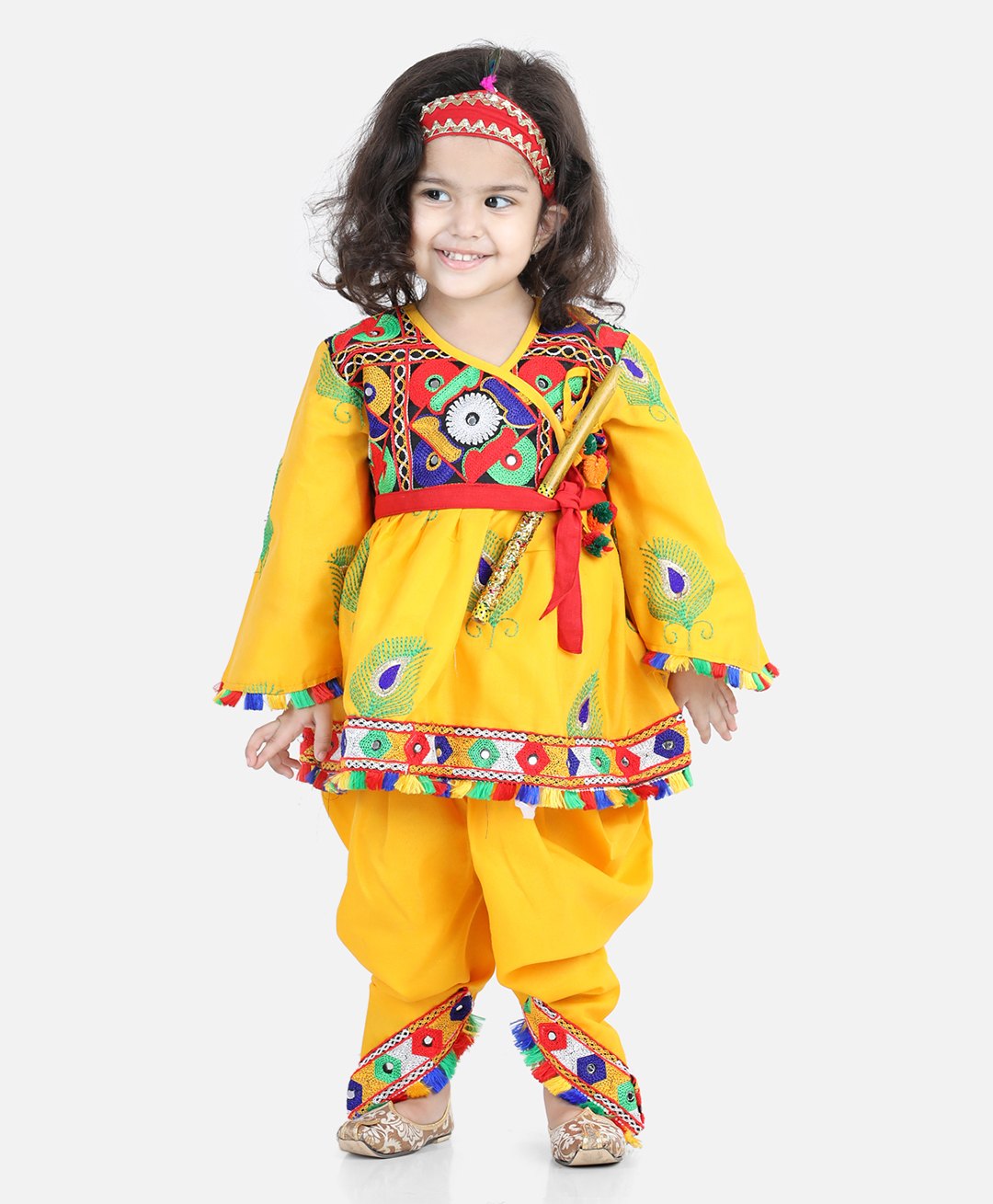 BownBee Full Sleeves Janmashtami Theme Krishna Costume Set - Yellow-image-28