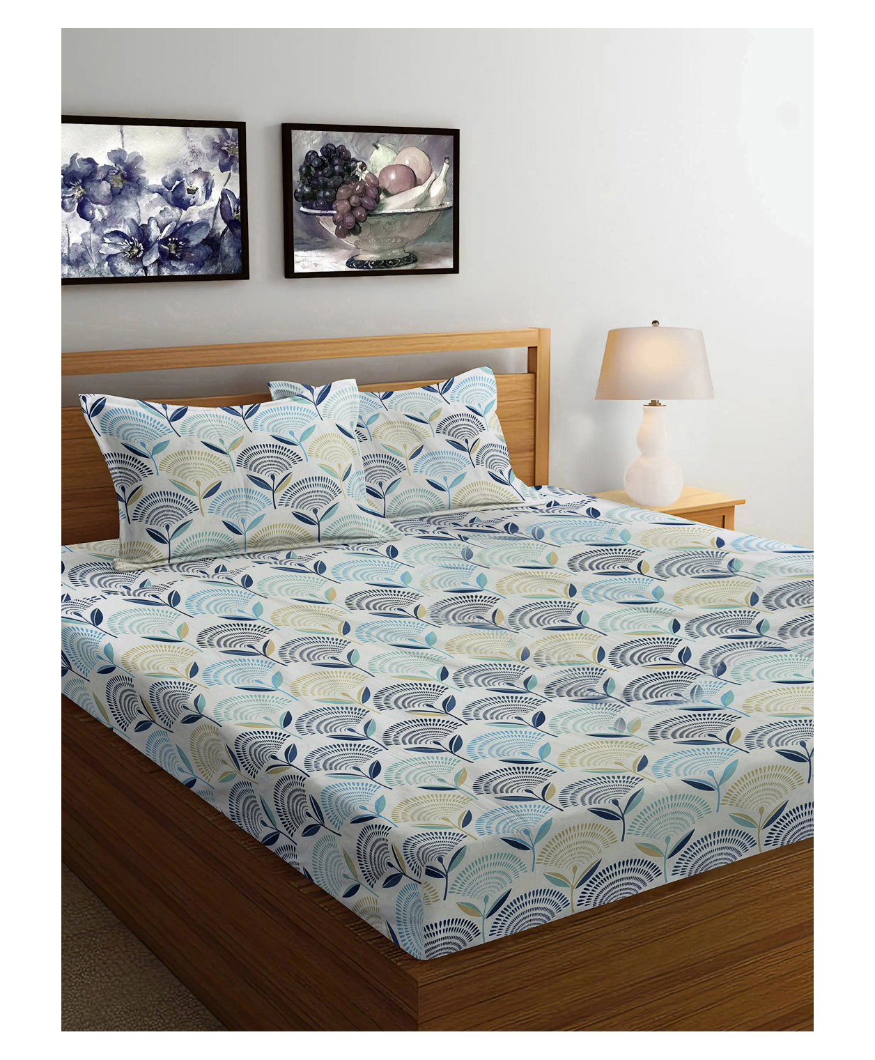 FABINALIV Multicolor Floral 300 TC Cotton Blend Super King Size Double Bedsheet with 2 Pillow Covers-image-39