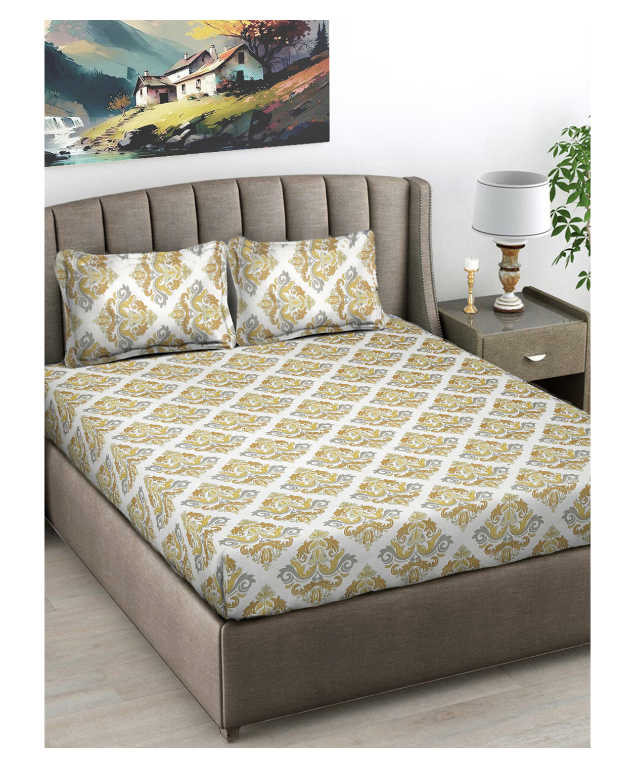 FABINALIV Multicolor Ethnic 300 TC Cotton Blend King Size Double Bedsheet with 2 Pillow Covers-image-5
