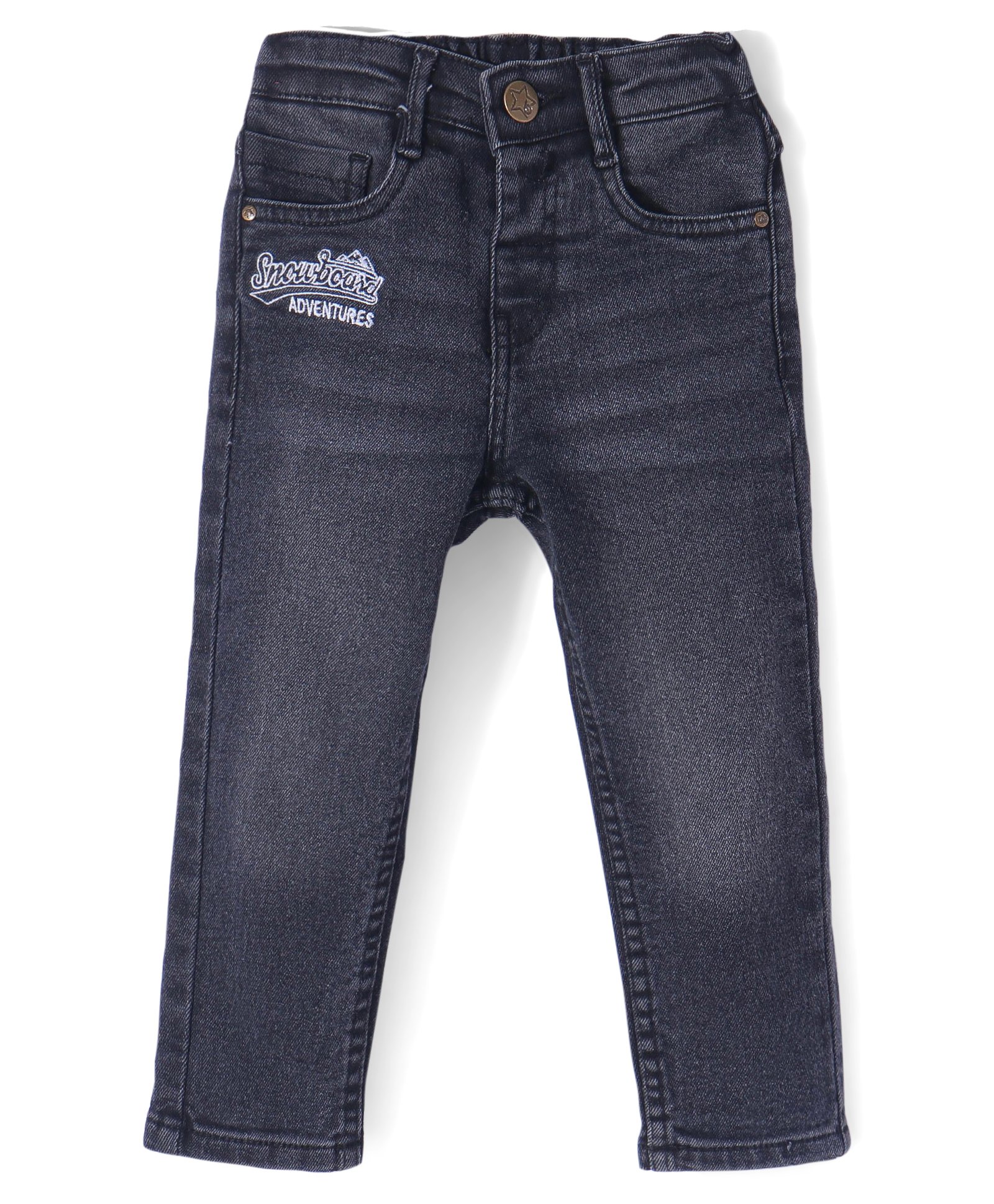 Babyhug Denim Washed Full Length Jeans With Stretch & Text Print - Black-picture-37